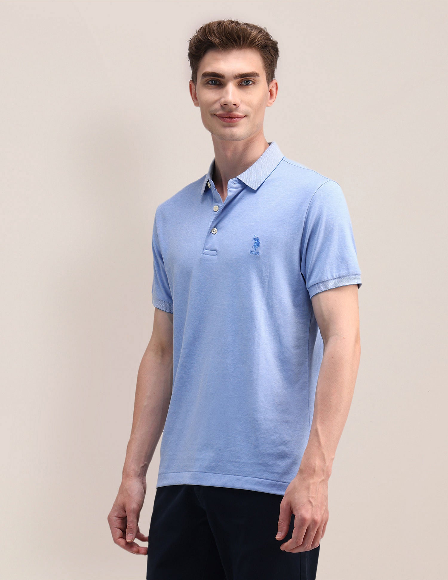 Slim Fit Solid Polo Shirt Light Blue - U.S. Polo Assn. India | Large