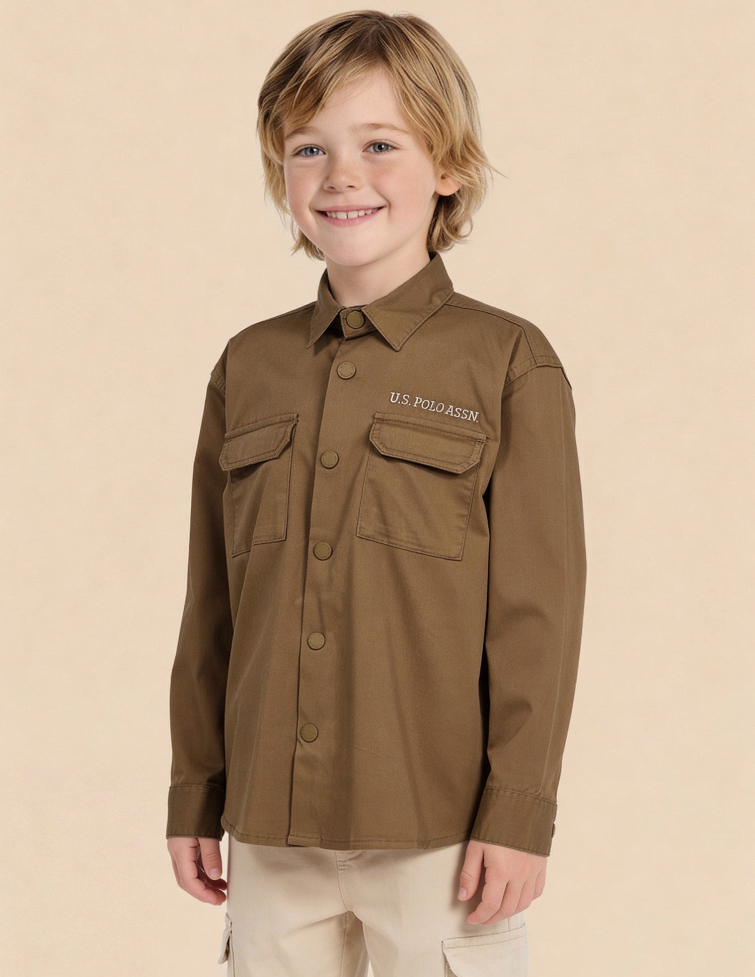 Boys Boxy Fit Solid Shirt Dark Brown - U.S. Polo Assn. India | Large