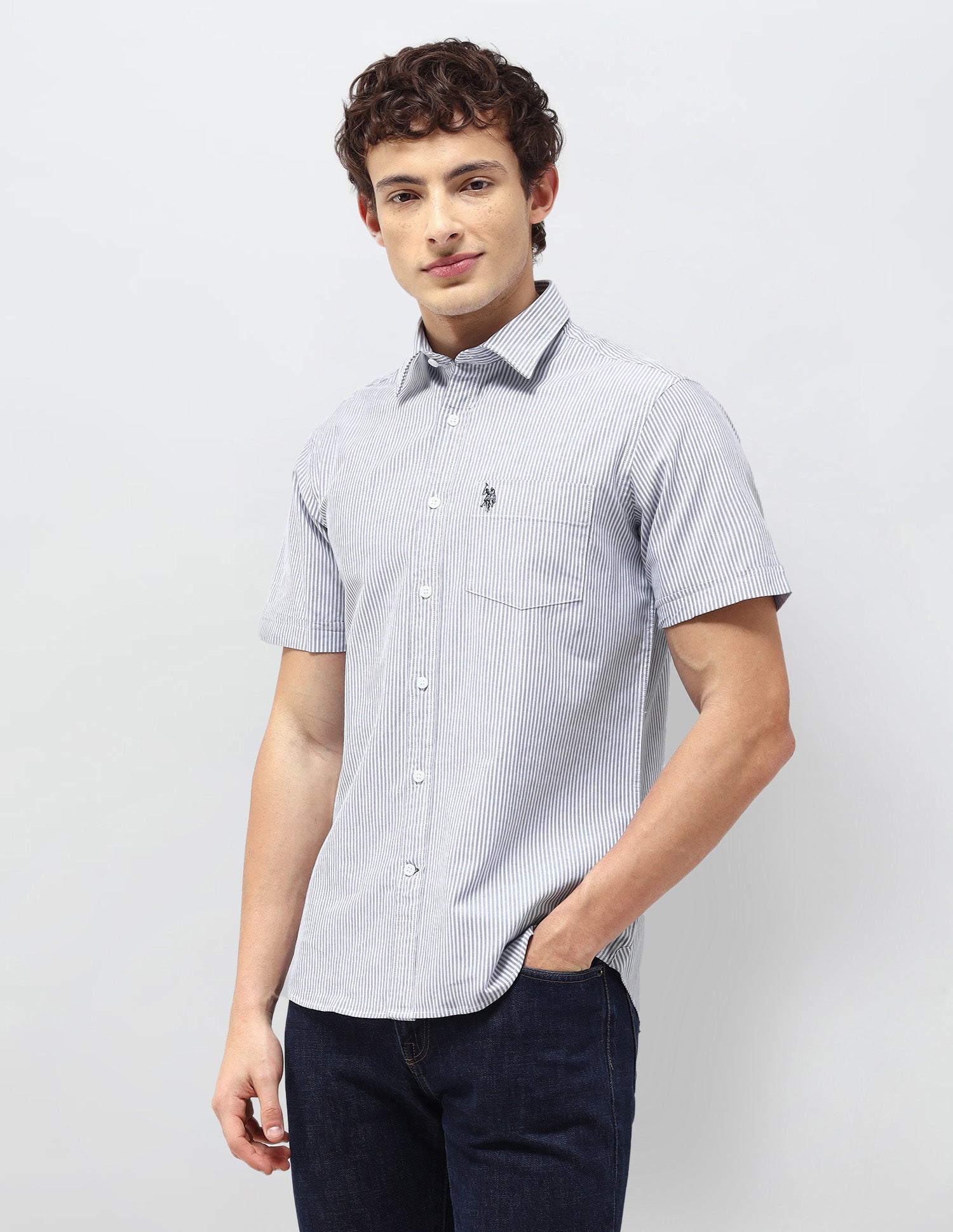 Vertical Striped Regular Fit Shirt Blue - U.S. Polo Assn. India | Large