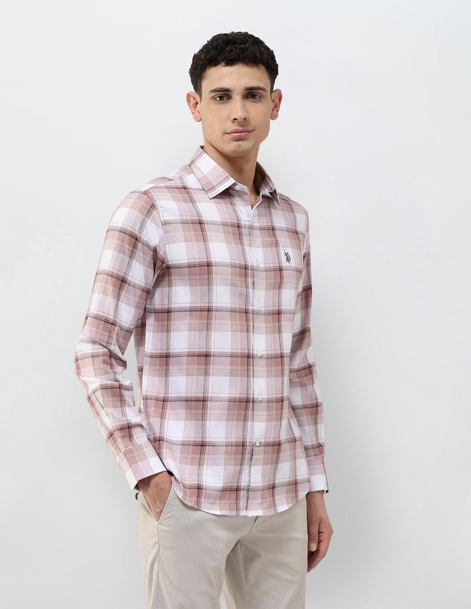 Tartan Checked Tailored Fit Shirt Maroon - U.S. POLO ASSN. | Large