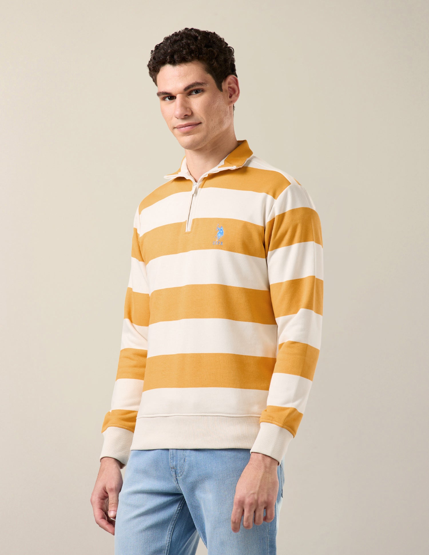 Horizontal Striped Regular Fit Sweatshirt Mustard - U.S. Polo Assn. India | Large