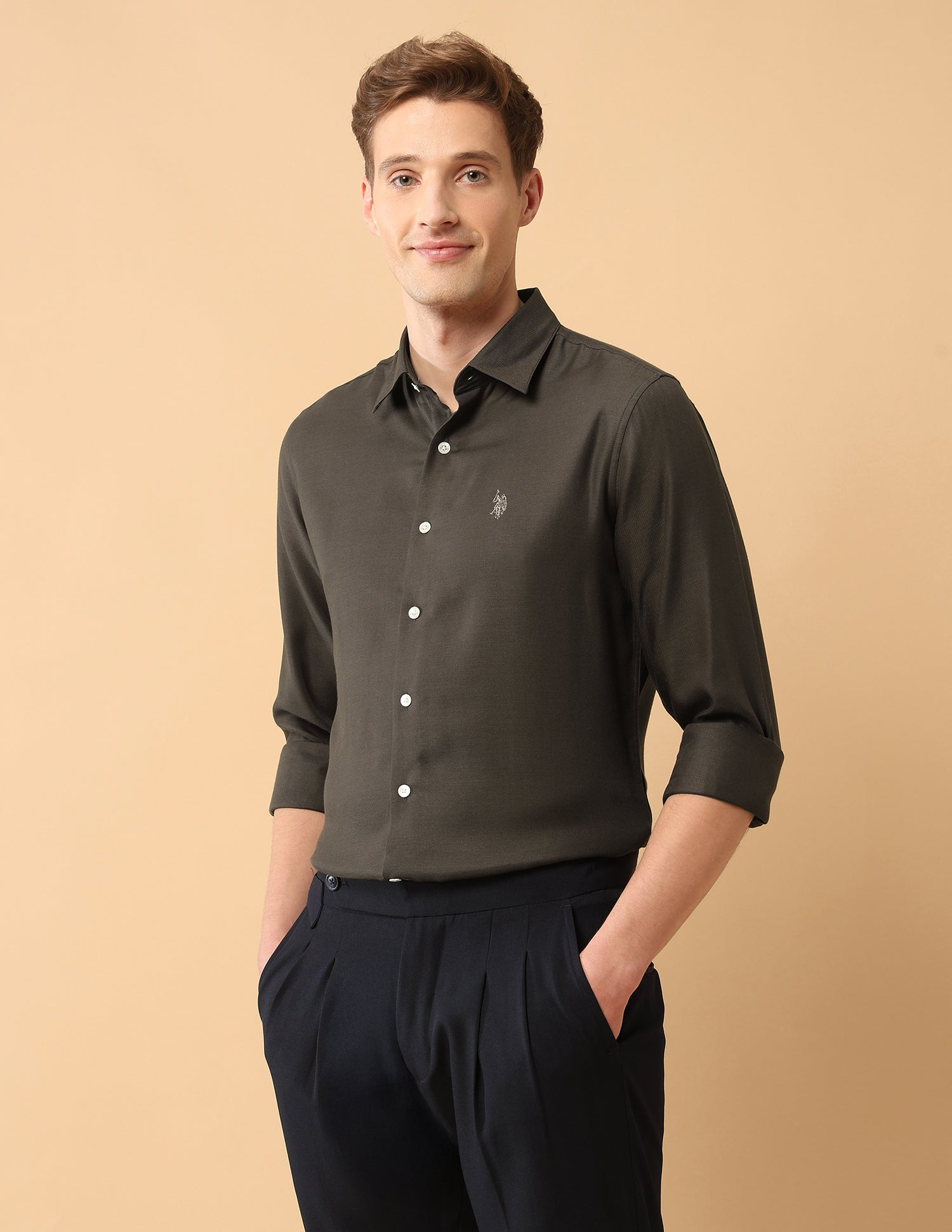Pacho X Twill Tailored Fit Shirt Choco - U.S. Polo Assn. India | Large