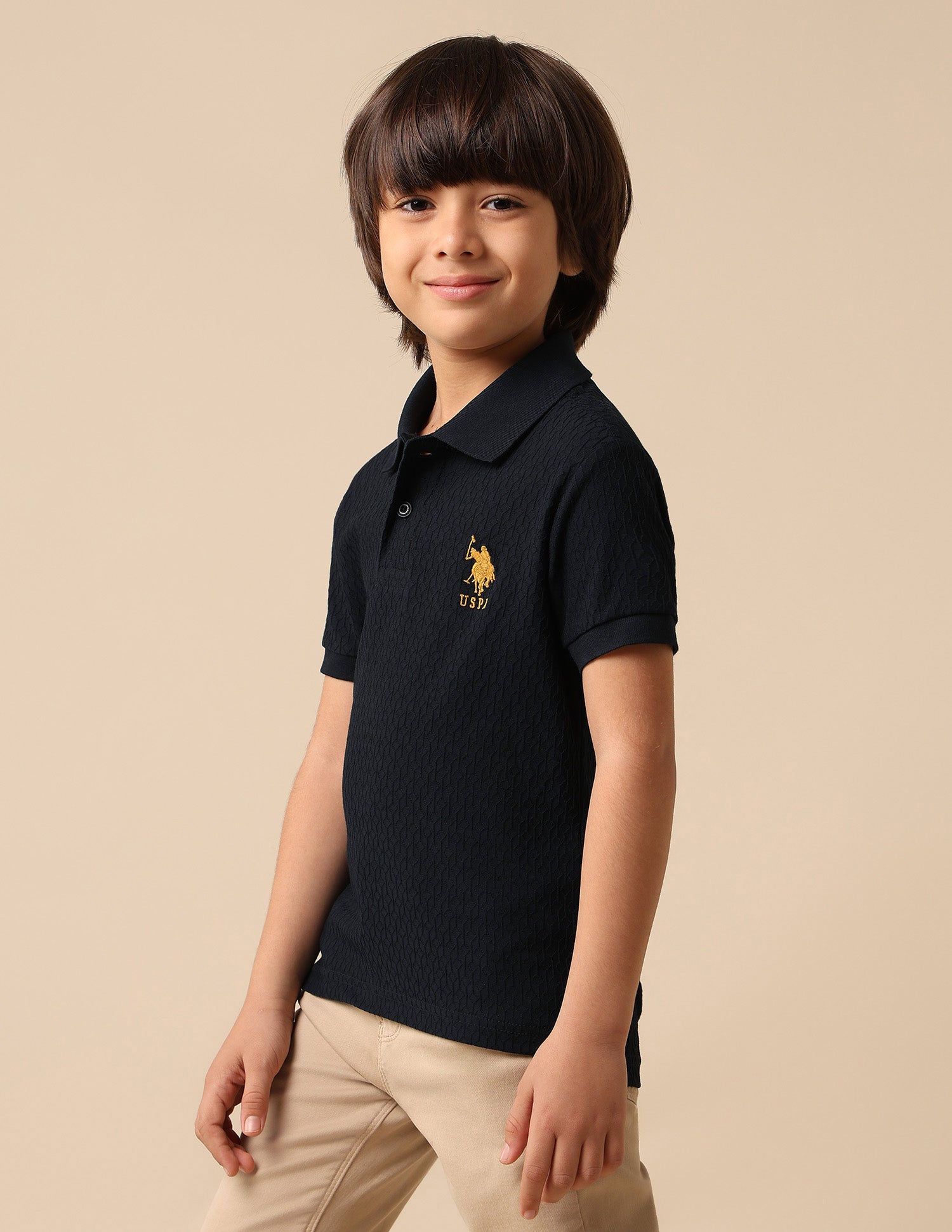 Boys Textured Regular Fit Polo Shirt Navy - U.S. POLO ASSN. | Large