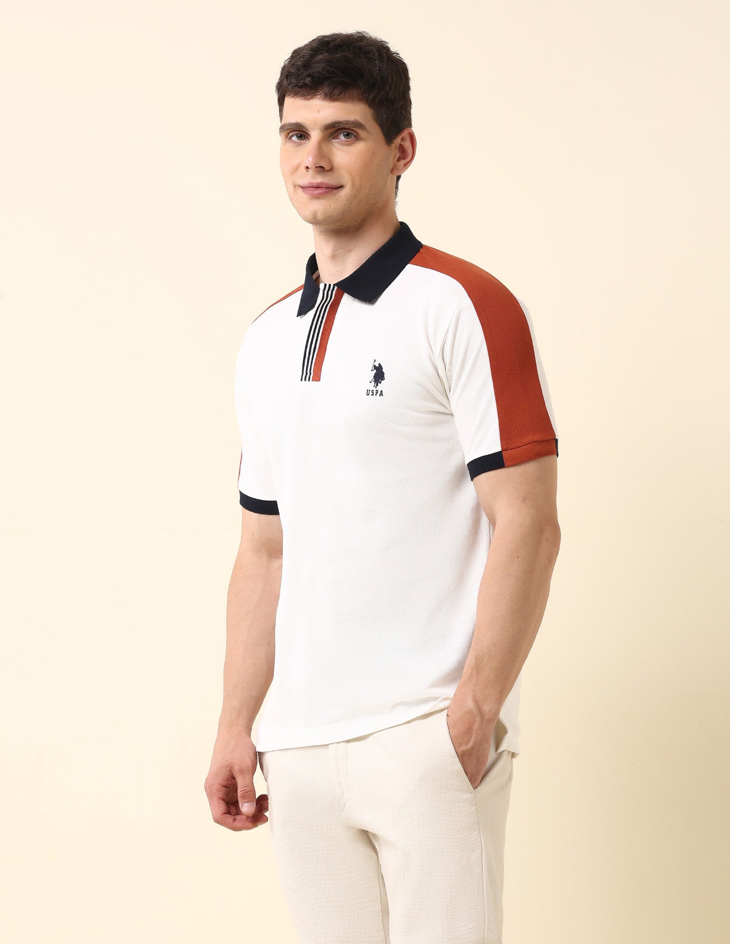 Colourblocked Slim Fit Classic Polo Shirt White - U.S. Polo Assn. India | Large