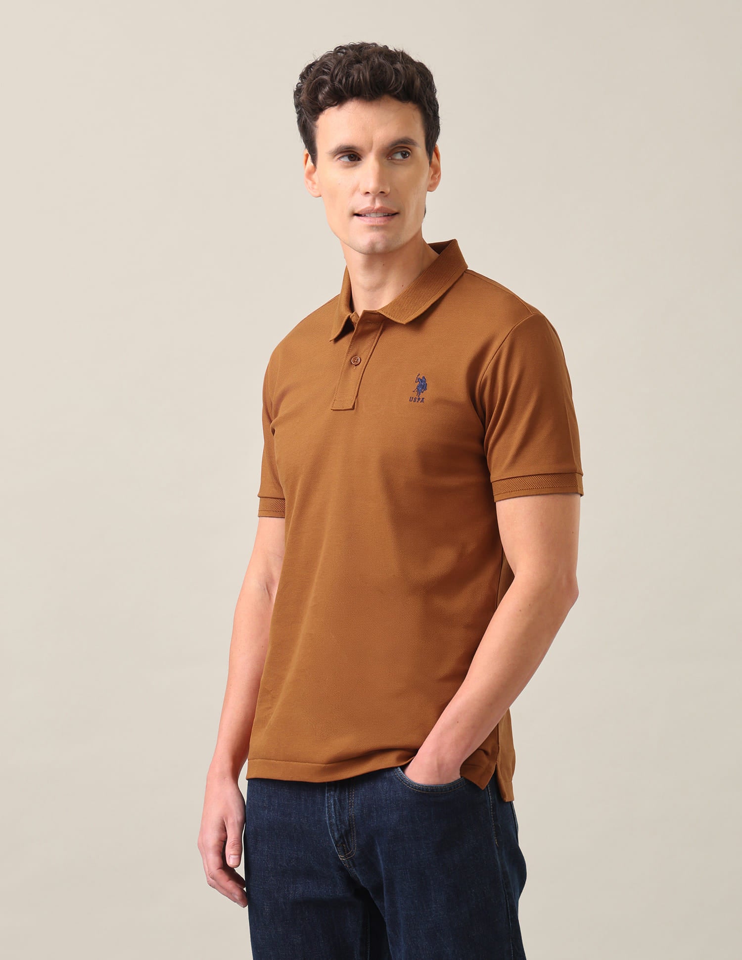 Graphic Printed Slim Fit Polo Shirt Rust Orange - U.S. Polo Assn. India | Large