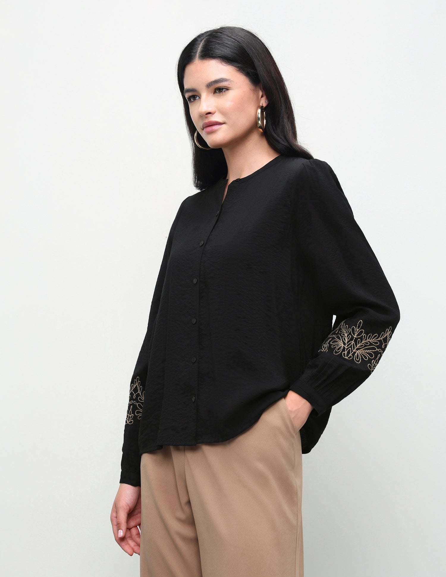 Solid Floral Embroidery Regular Fit Top Black - U.S. Polo Assn. India | Large