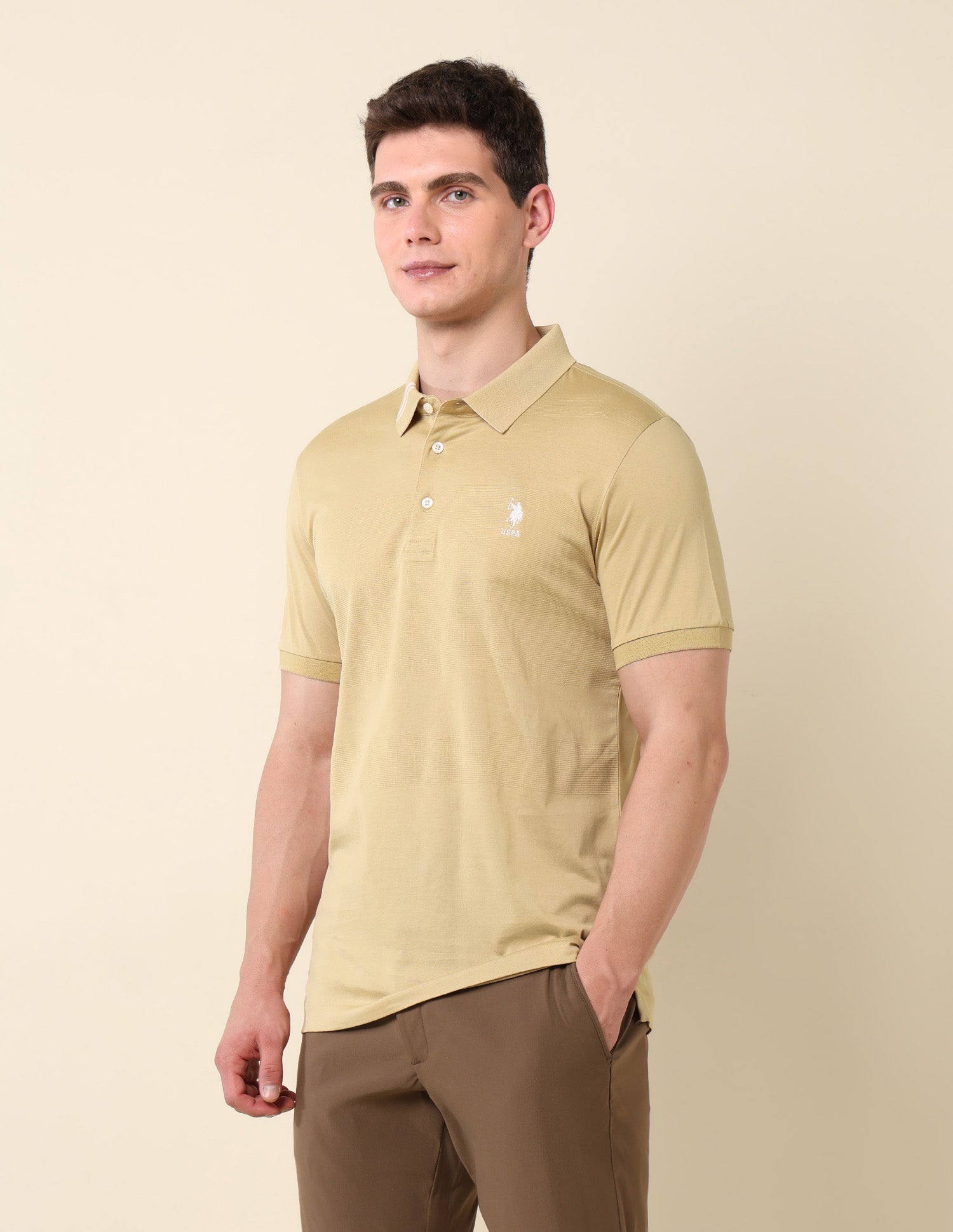 Textured Classic Polo Shirt Light Brown - U.S. Polo Assn. India | Large