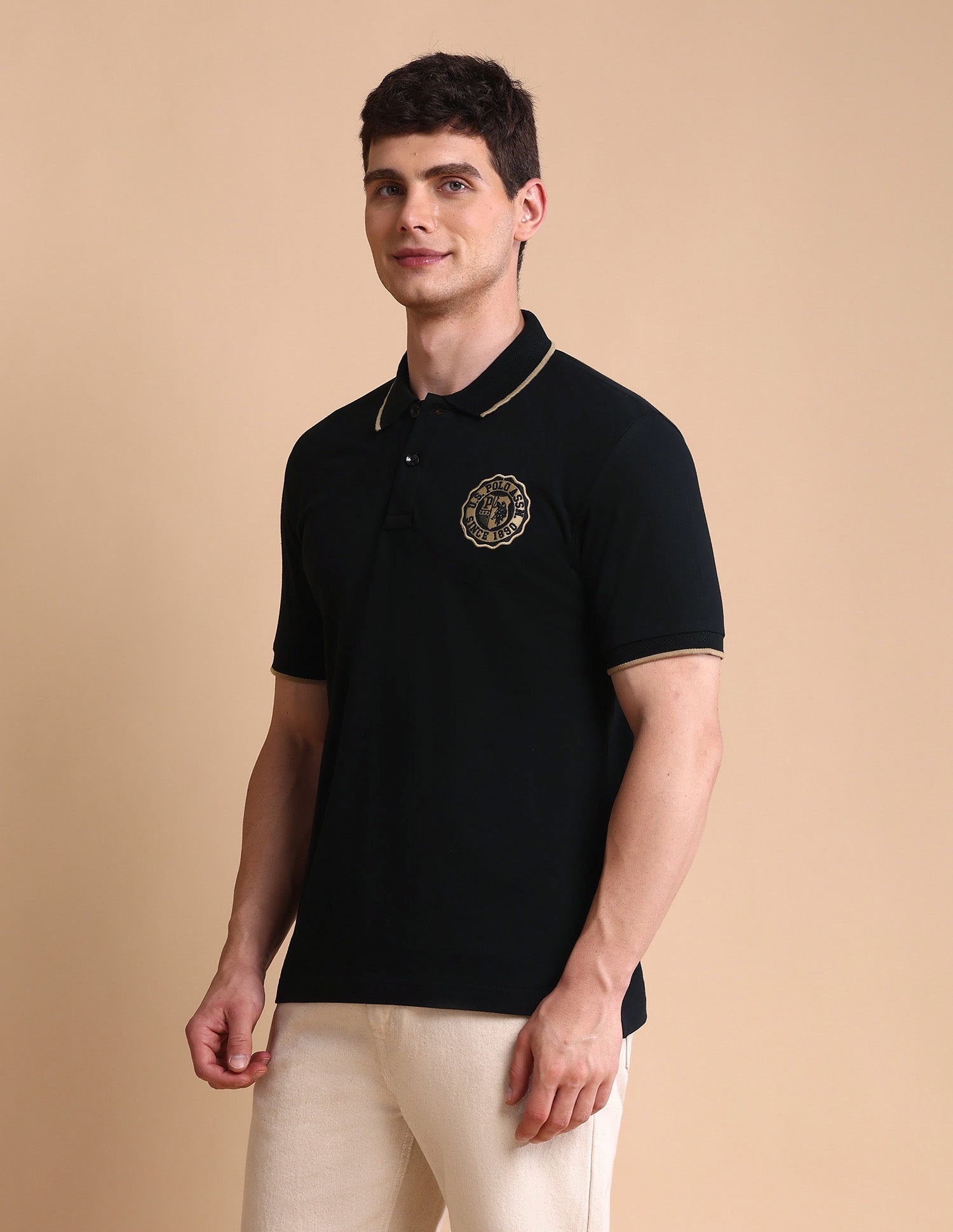 Pure Cotton Muscle Fit Polo Shirt Black - U.S. POLO ASSN. | Large
