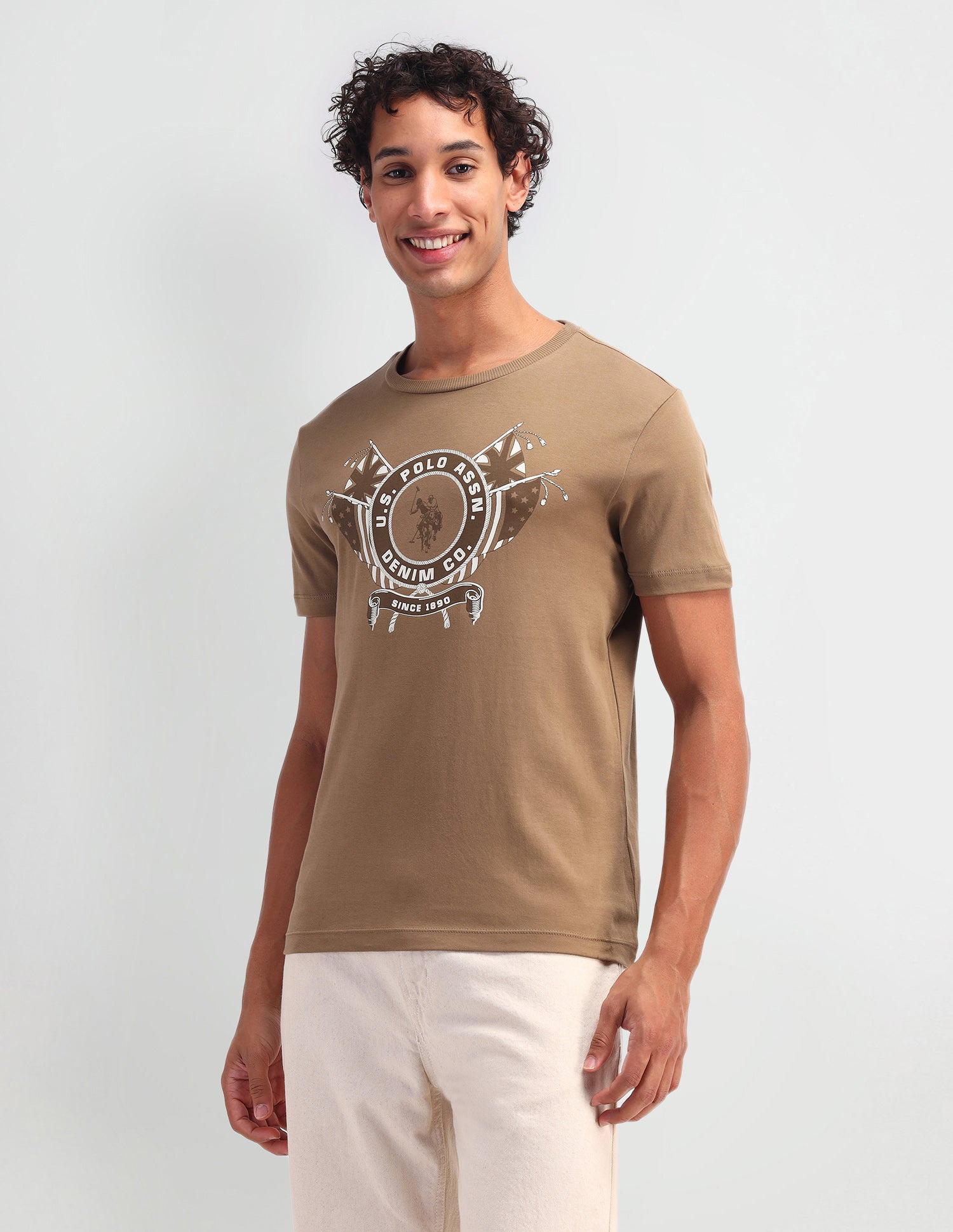 Brand Printed Pattern Muscle Fit T-Shirt Tree Oak - U.S. POLO ASSN. | Large