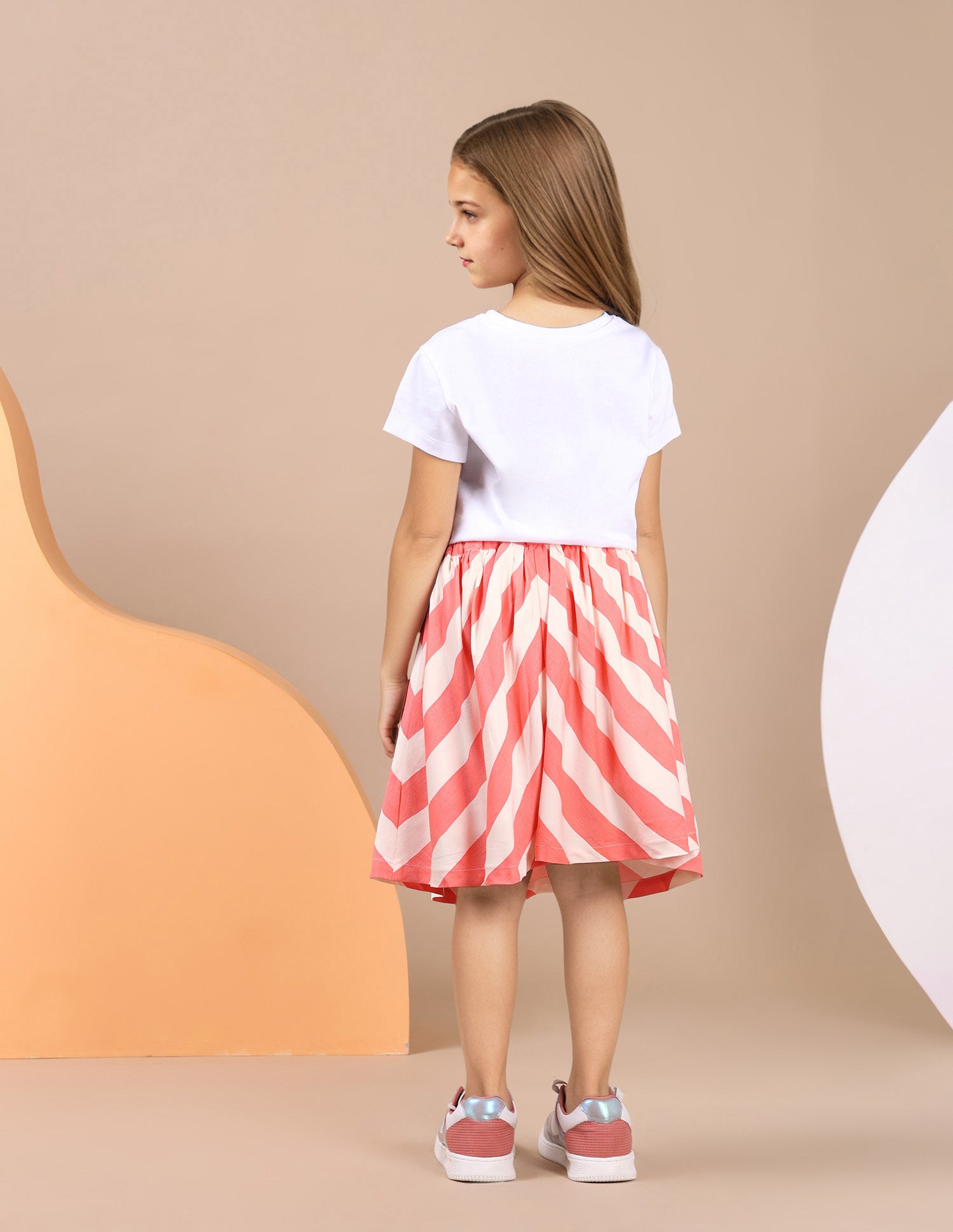 Girls Diagonal Striped Flared Skirt Coral - U.S. POLO ASSN. | Large