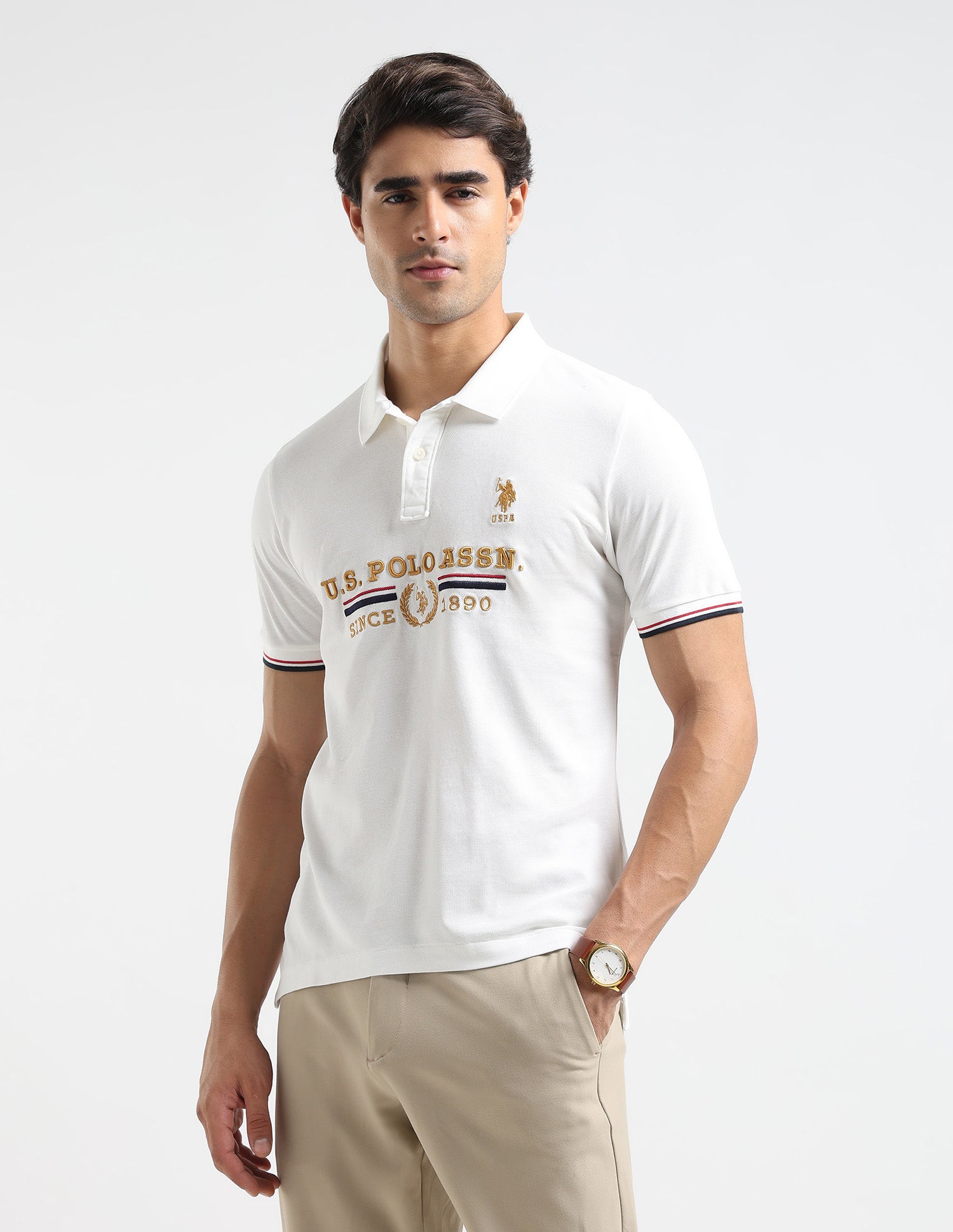 Brand Embroidered Regular Fit Polo Shirt Off White - U.S. POLO ASSN. | Large