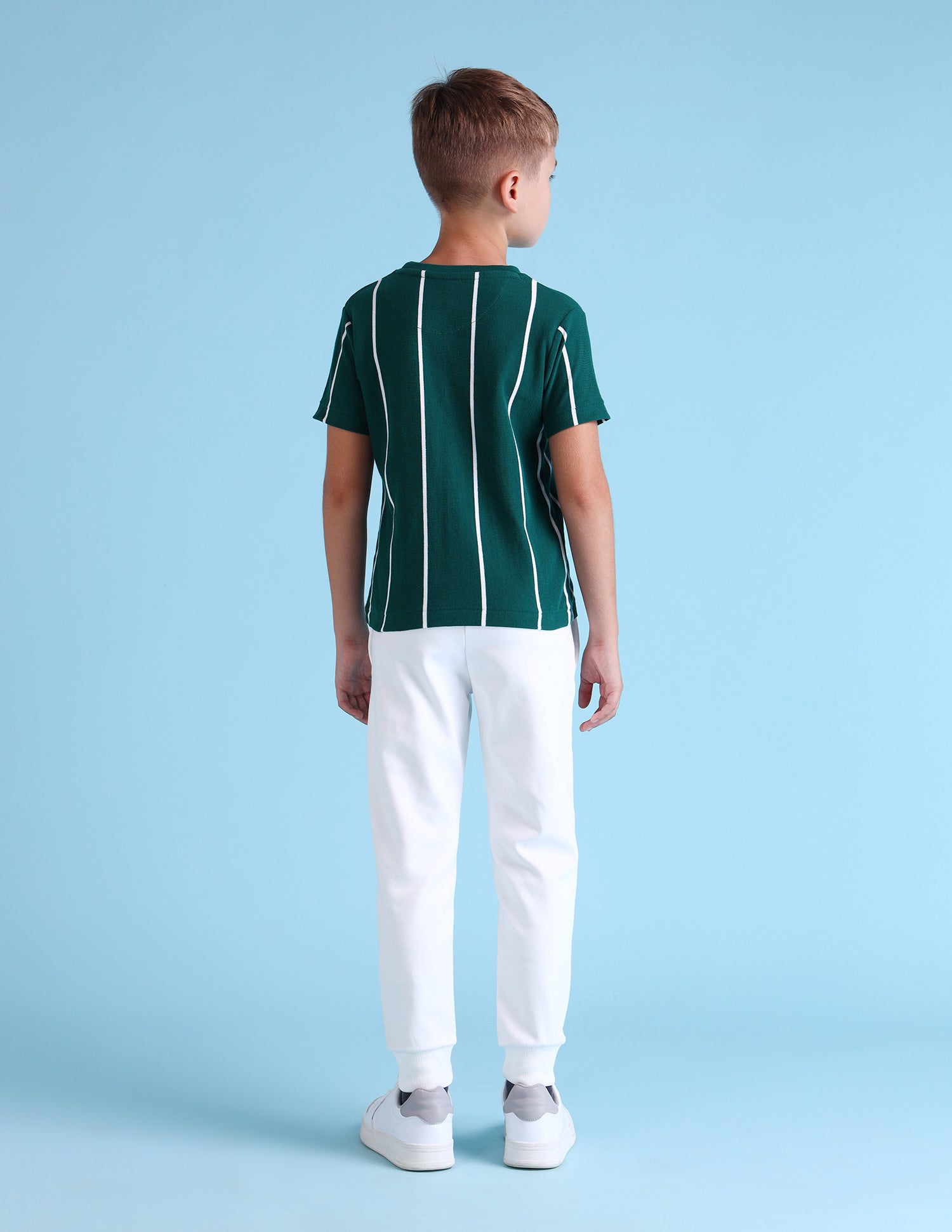 Boys Vertical Striped Regular Fit T-Shirt Dark Green - U.S. Polo Assn. India | Large