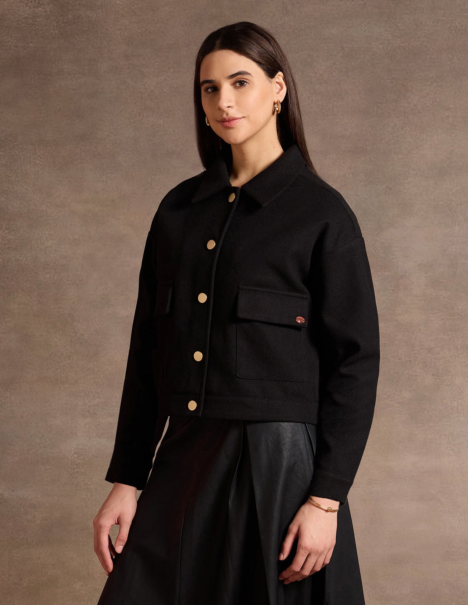 Crop Boxy Fit Felt Jacket Black - U.S. POLO ASSN. | Large