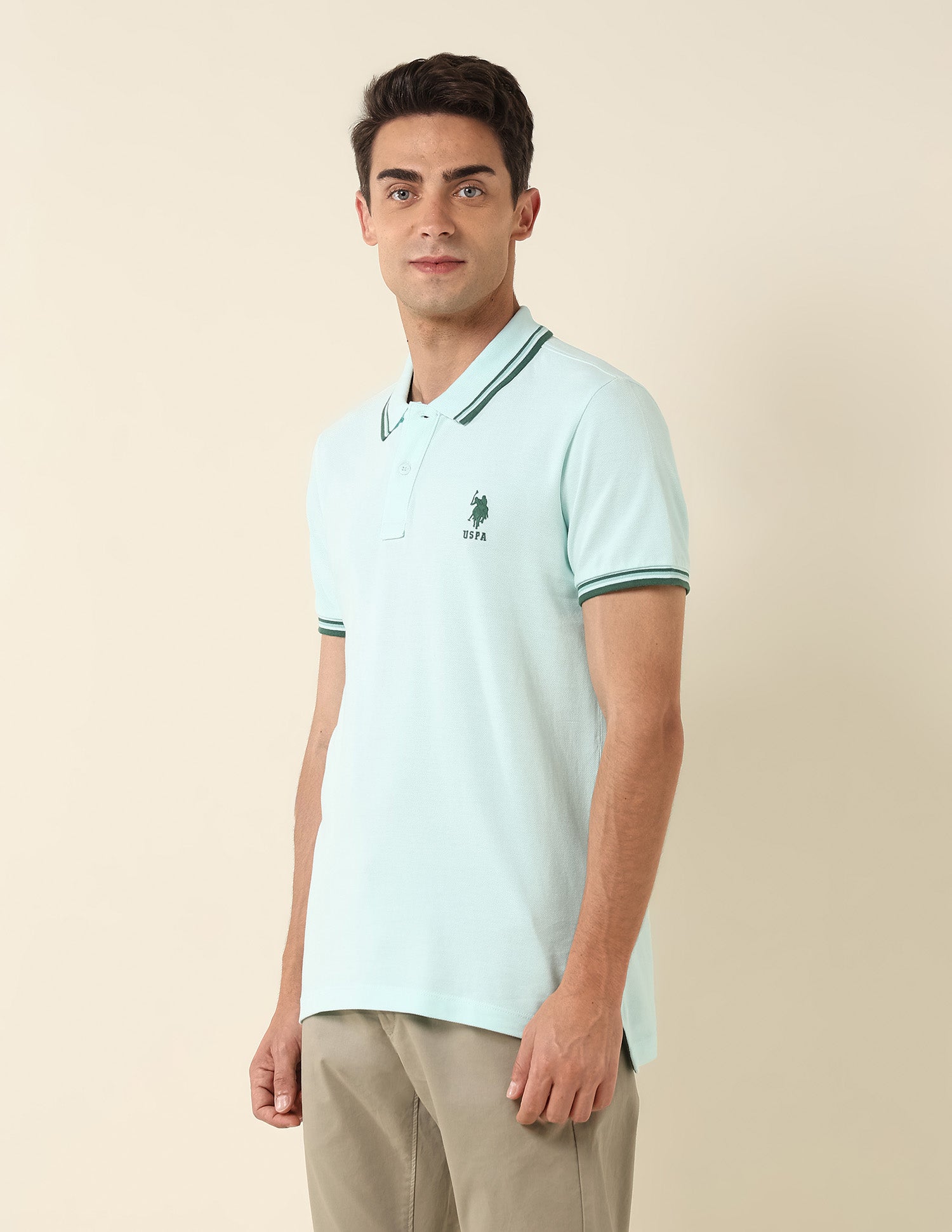 Pure Cotton Slim Fit Polo Shirt Light Green - U.S. Polo Assn. India | Large