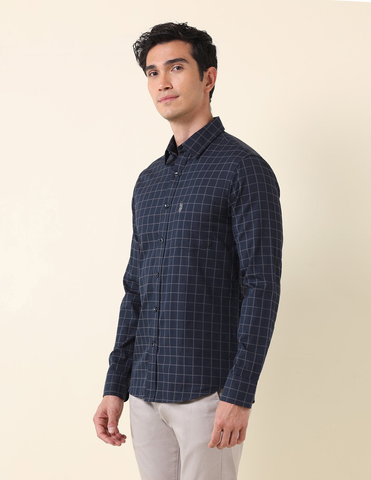 Windowpane Checked Tailored Fit Shirt Navy - U.S. Polo Assn. India | Large