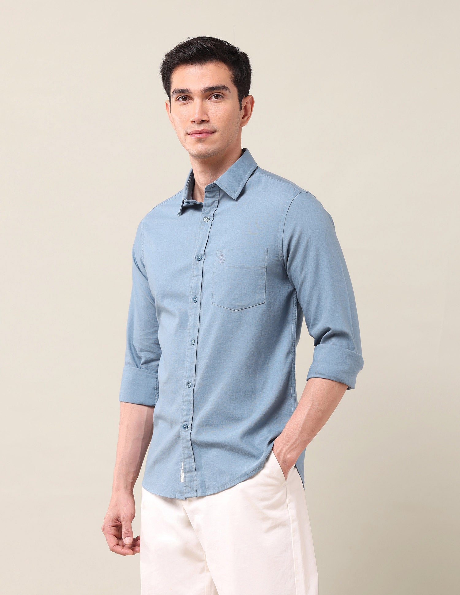 Solid Oxford Shirt Medium Blue - U.S. POLO ASSN. | Large