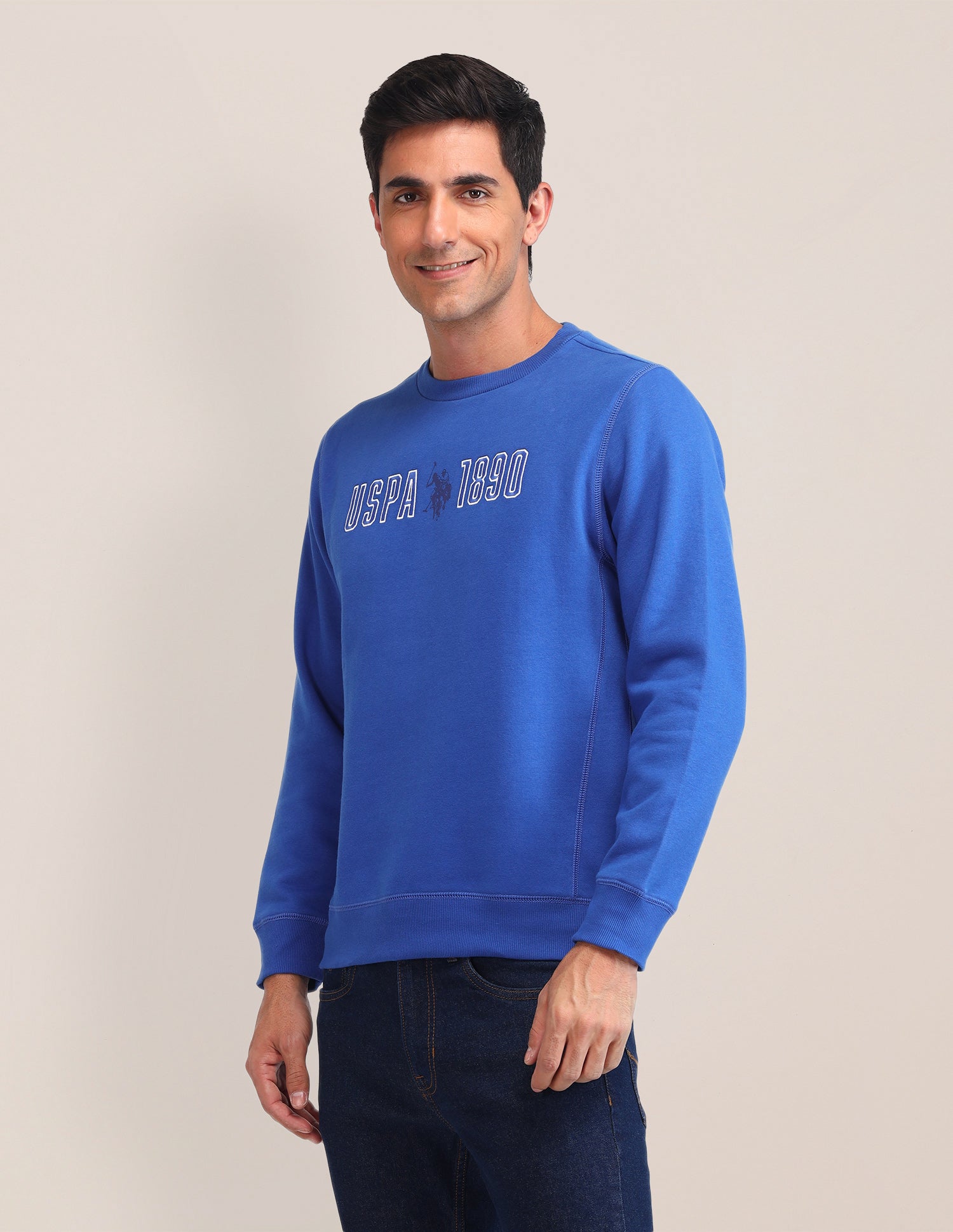 Brand Printed Regular Fit Sweatshirt Blue - U.S. Polo Assn. India | Large