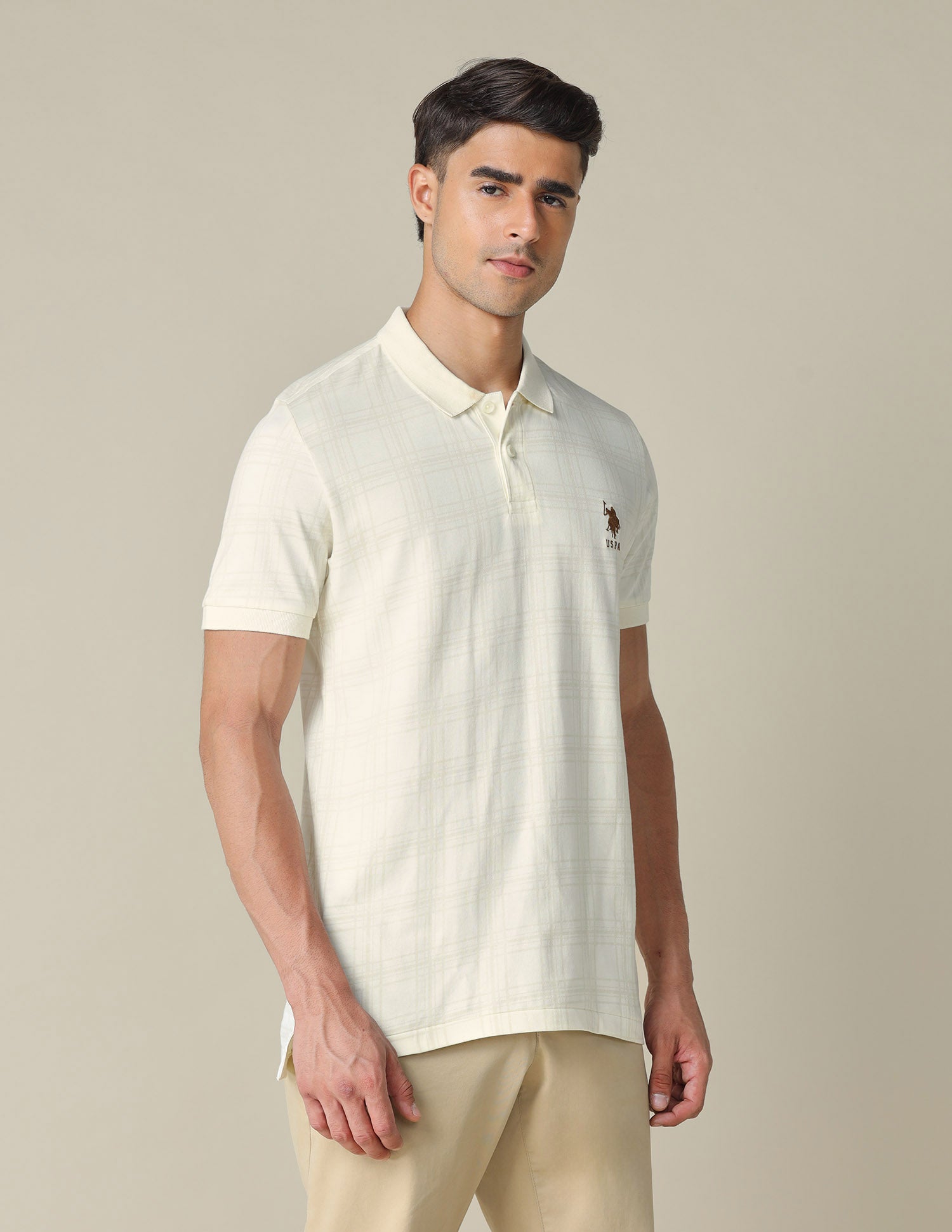 All-Over Printed Regular Fit Polo Shirt Off White - U.S. Polo Assn. India | Large