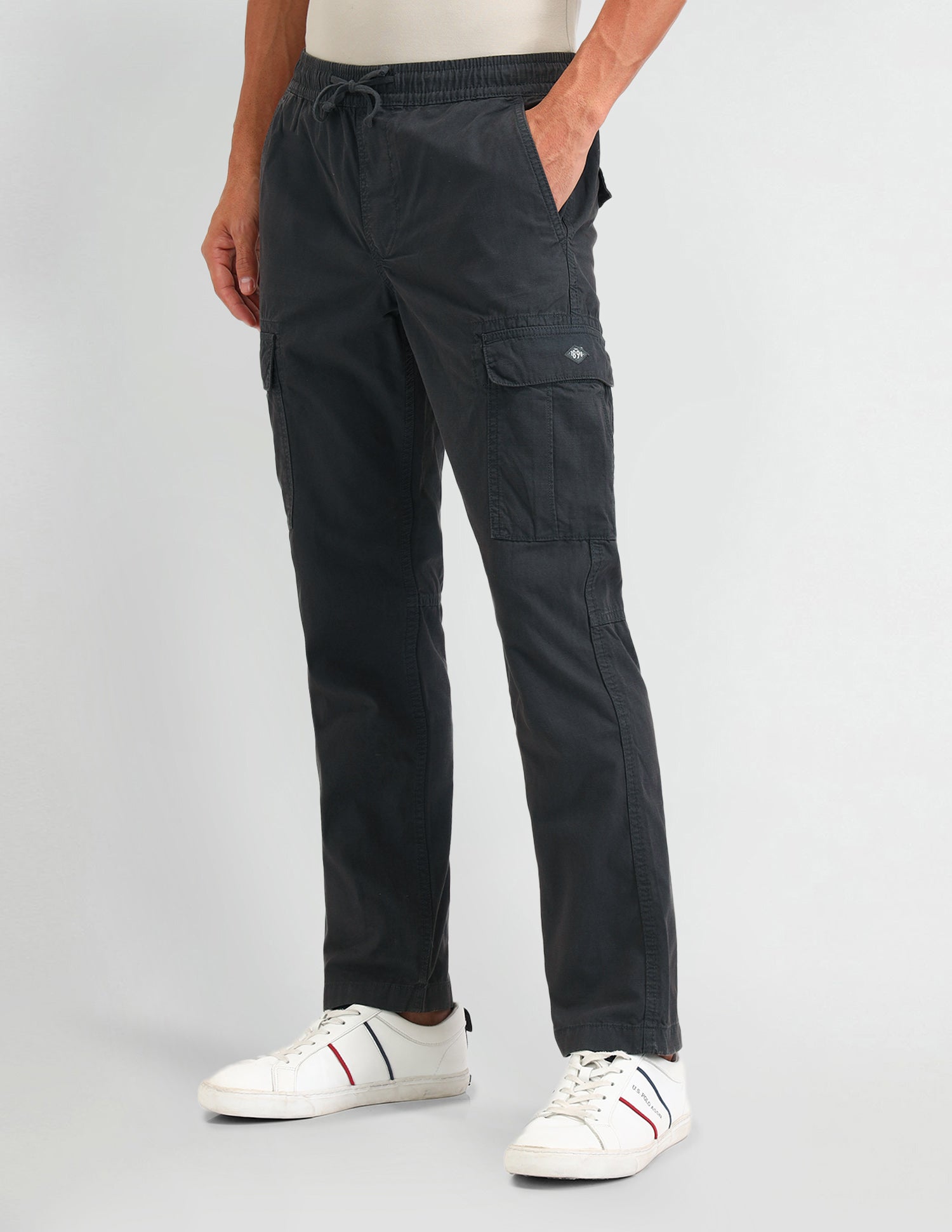 Straight Fit Textured Trousers Charcoal - U.S. Polo Assn. India | Large
