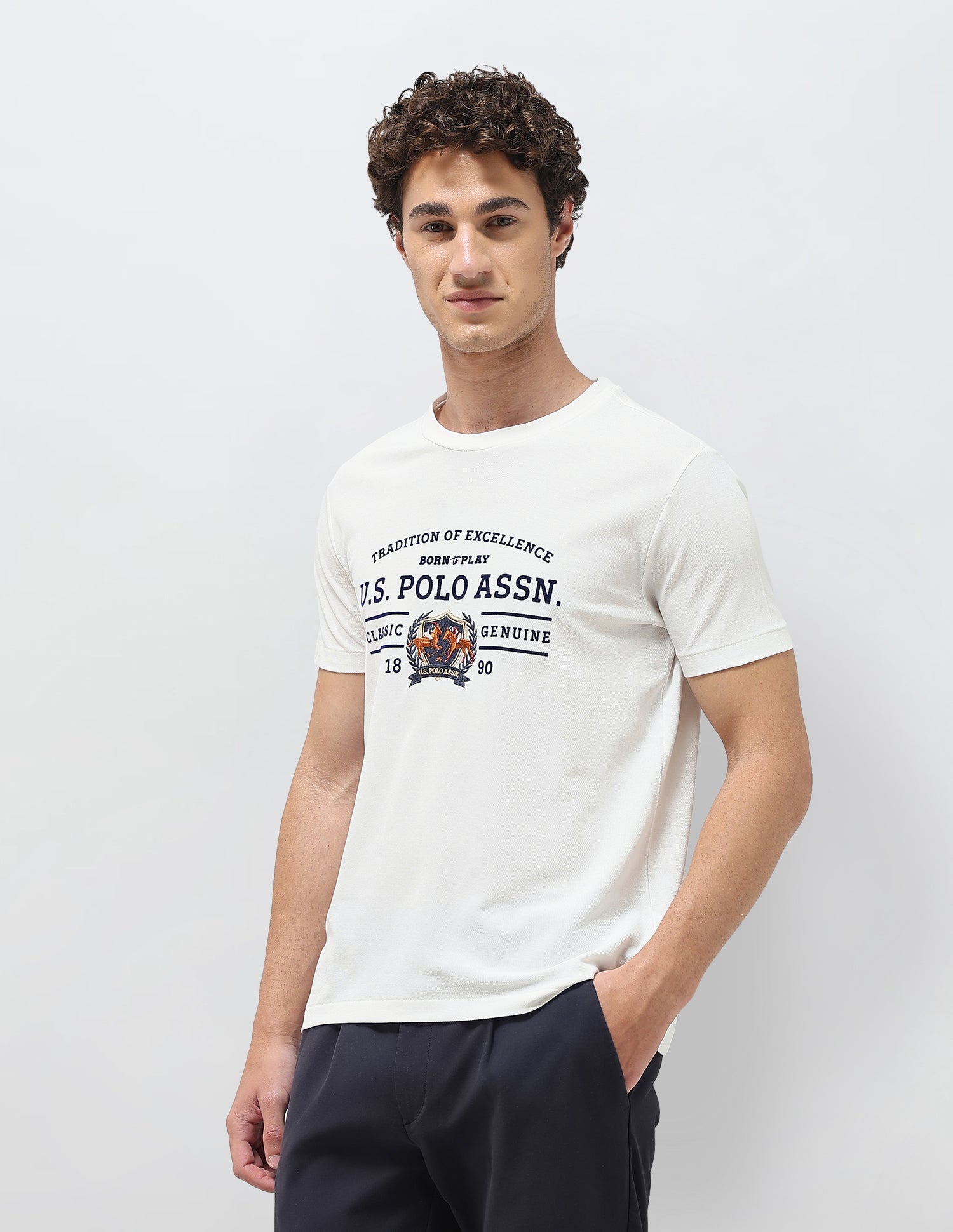 Graphic Brand Printed Slim Fit T-Shirt Off White - U.S. Polo Assn. India | Large