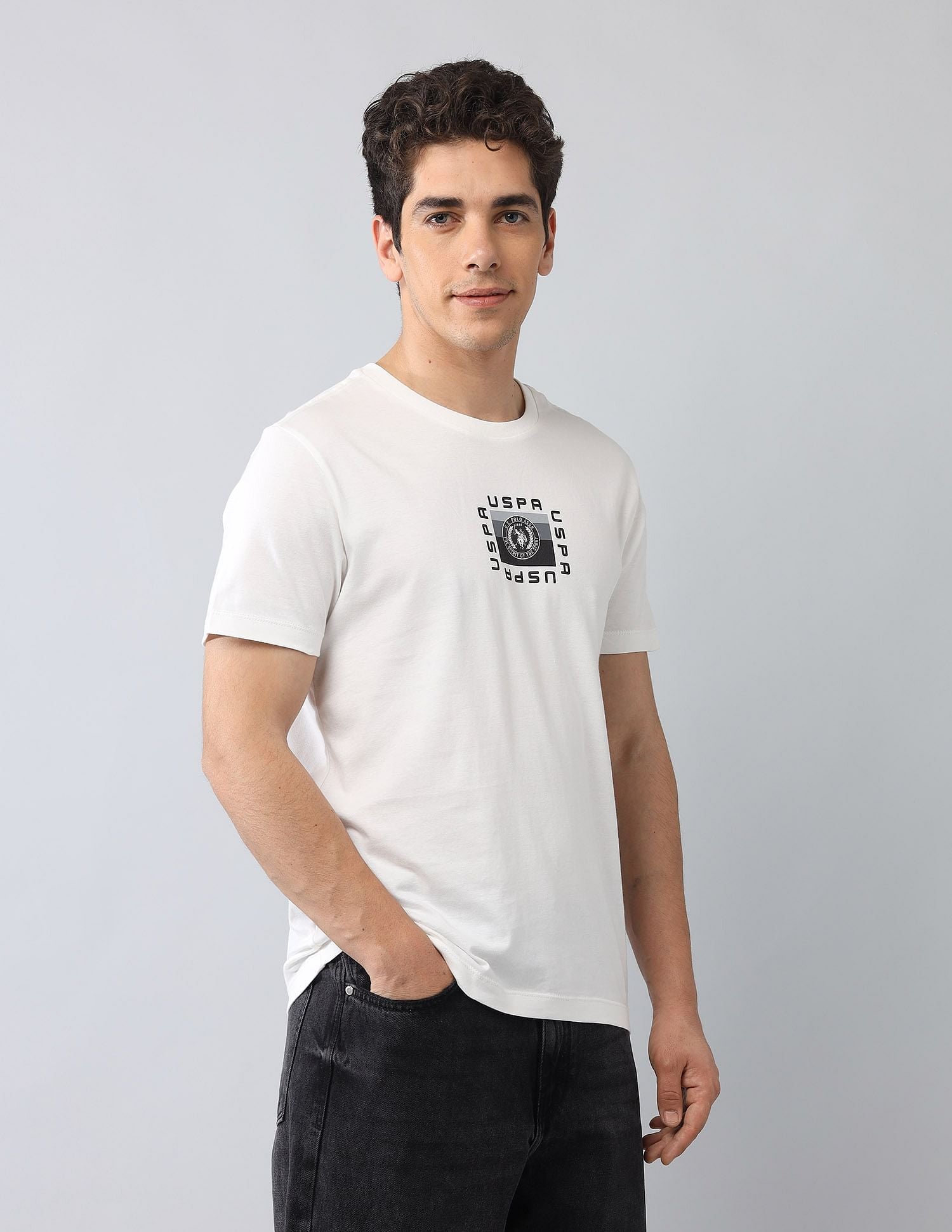 Muscle Fit Graphic Printed T-Shirt Ivory - U.S. Polo Assn. India | Large