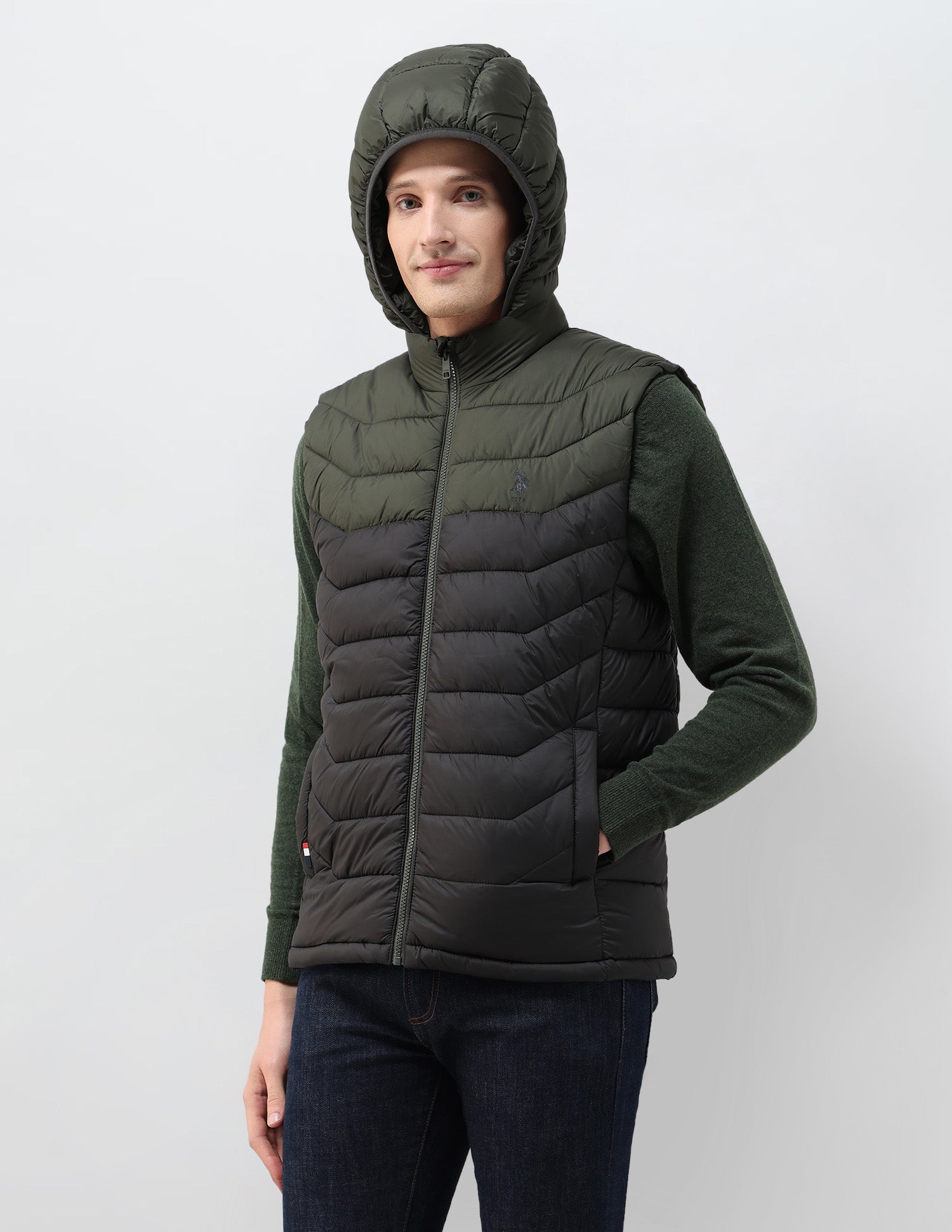 Colour Blocked Removable Hood Puffer Jacket Black - U.S. POLO ASSN. | Large