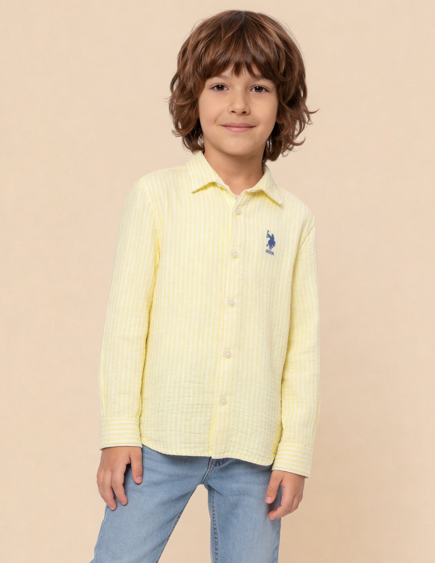 Vertical Striped Seersucker Shirt Yellow - U.S. Polo Assn. India | Large