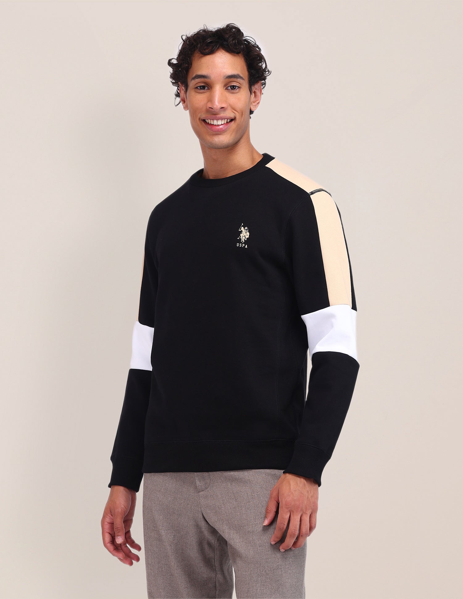 Colour Blocked Regular Fit Sweatshirt Black - U.S. Polo Assn. India | Large