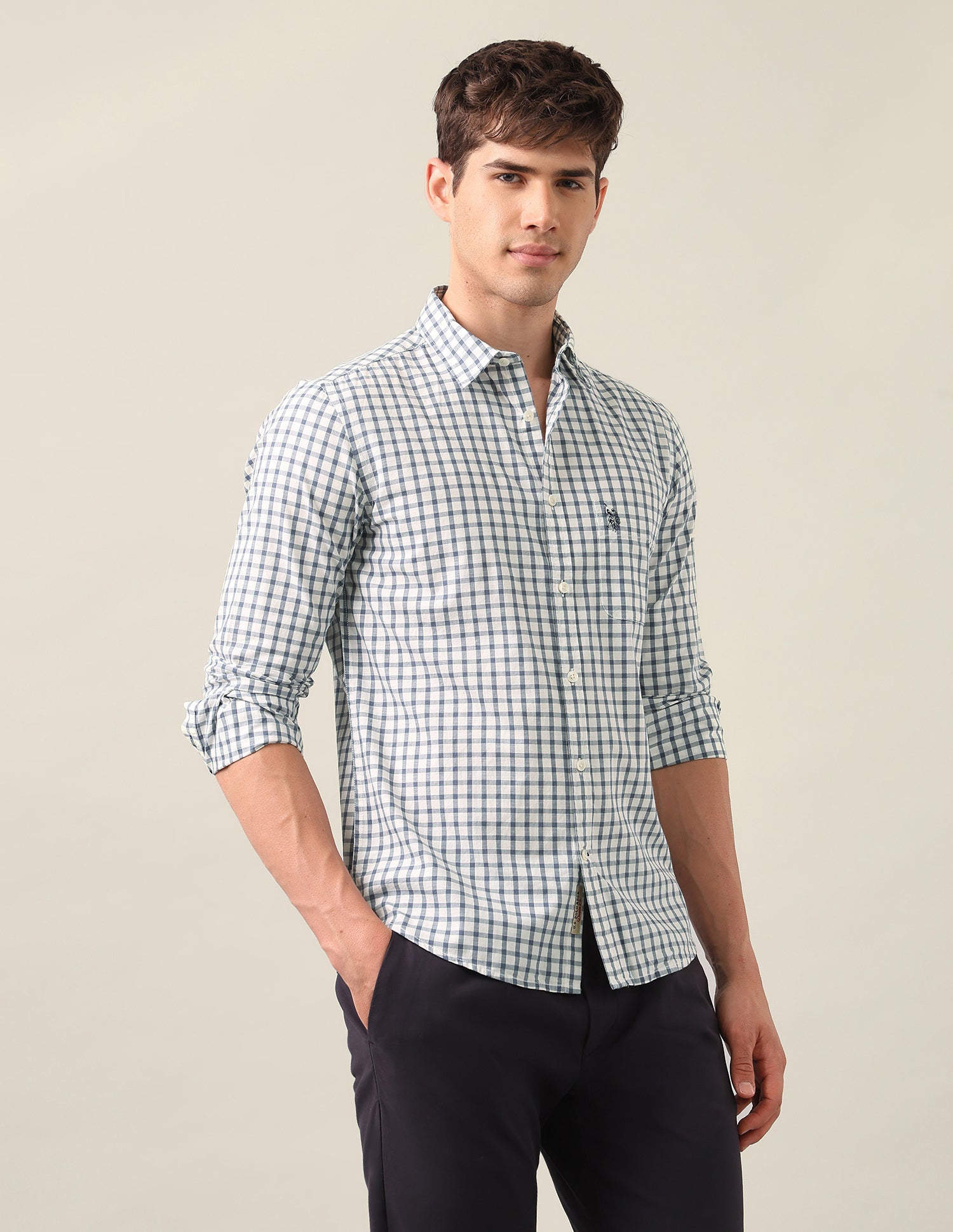 Regular Fit Grid Tattersall Checked Shirt Blue - U.S. Polo Assn. India | Large