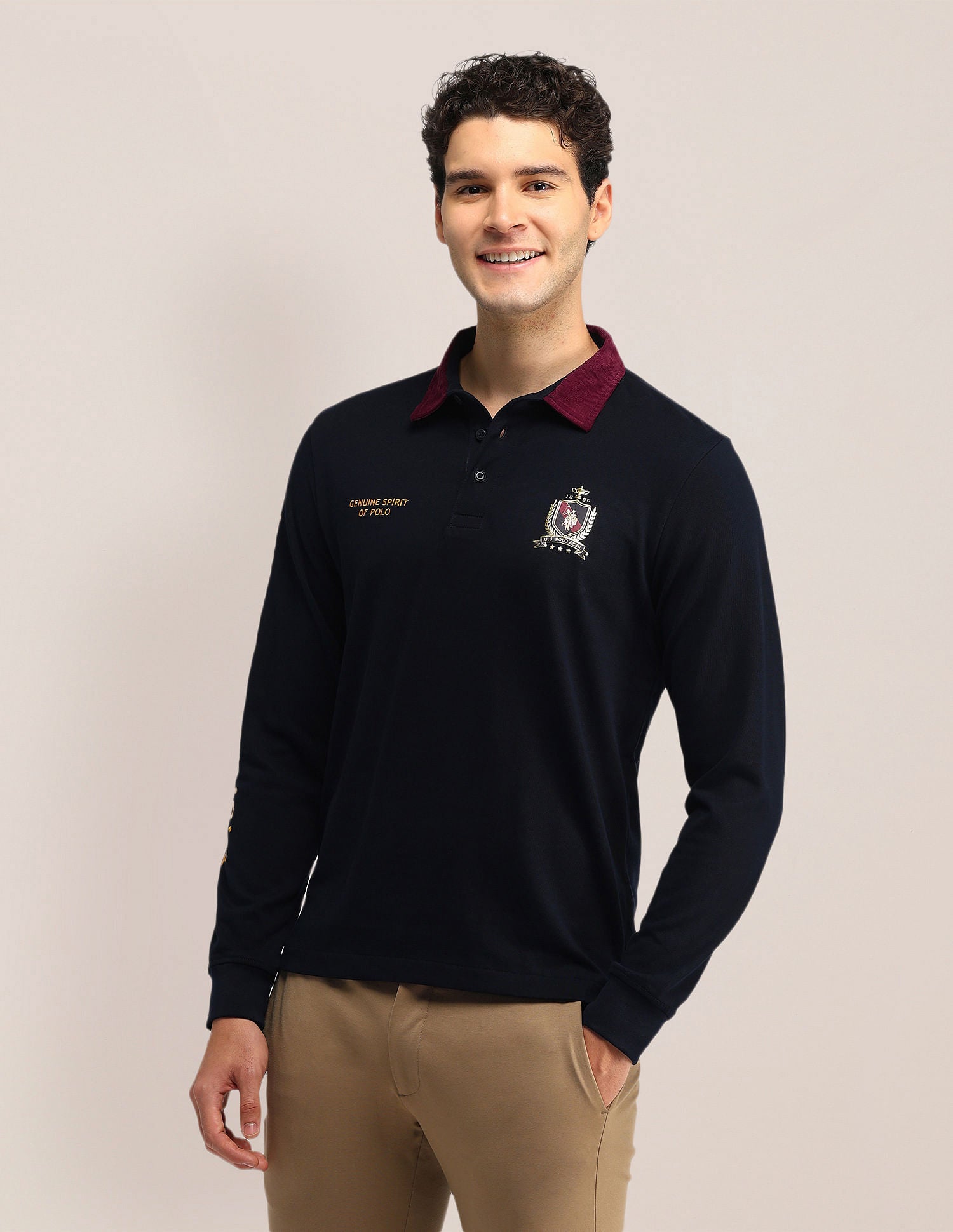 Slim Fit Solid Polo Shirt Navy - U.S. Polo Assn. India | Large