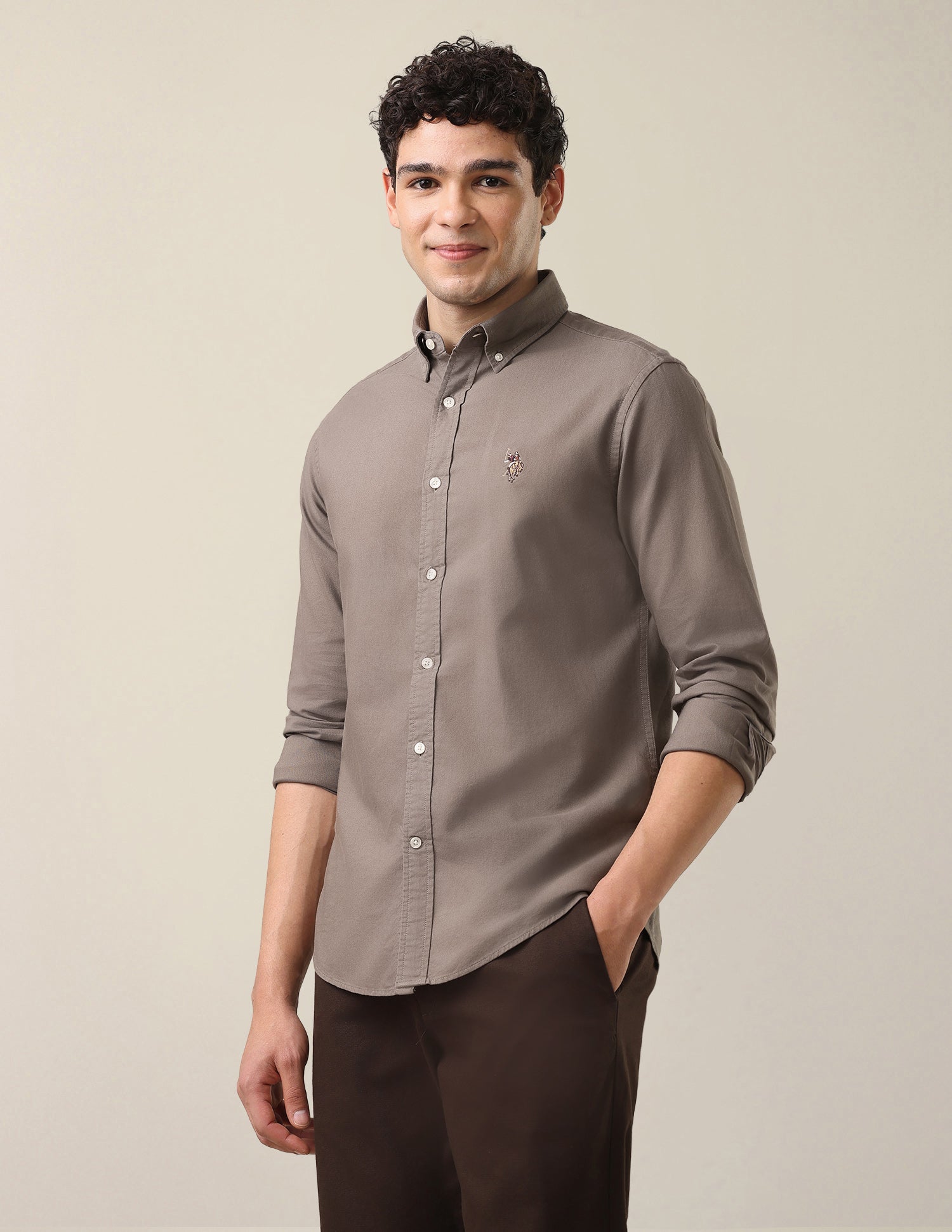 Oxford Tailored Fit Button-Down Collar Shirt Grey - U.S. Polo Assn. India | Large