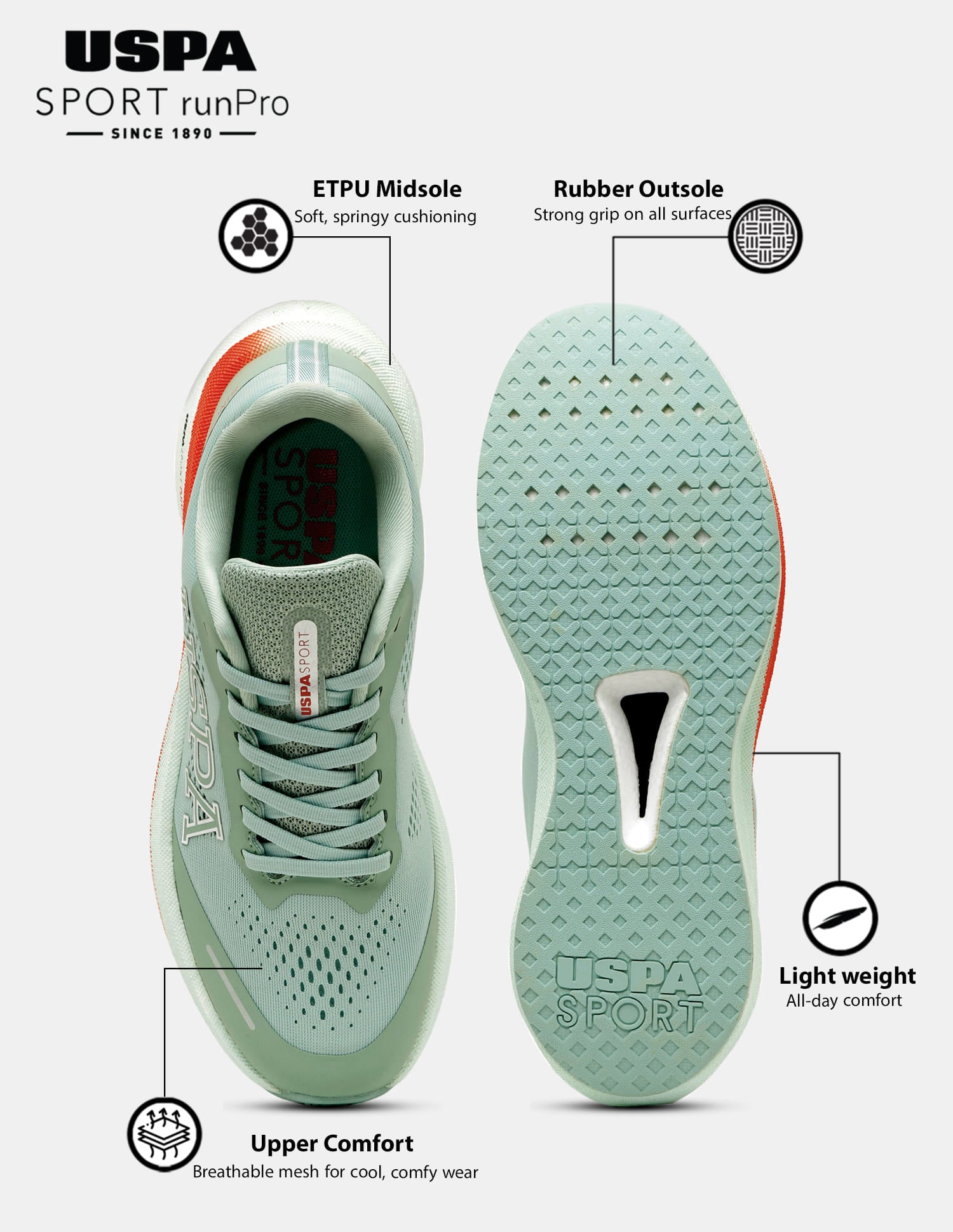 Men Rainer USPA Sport Runpro Running Shoes Light Green - U.S. Polo Assn. India | Large