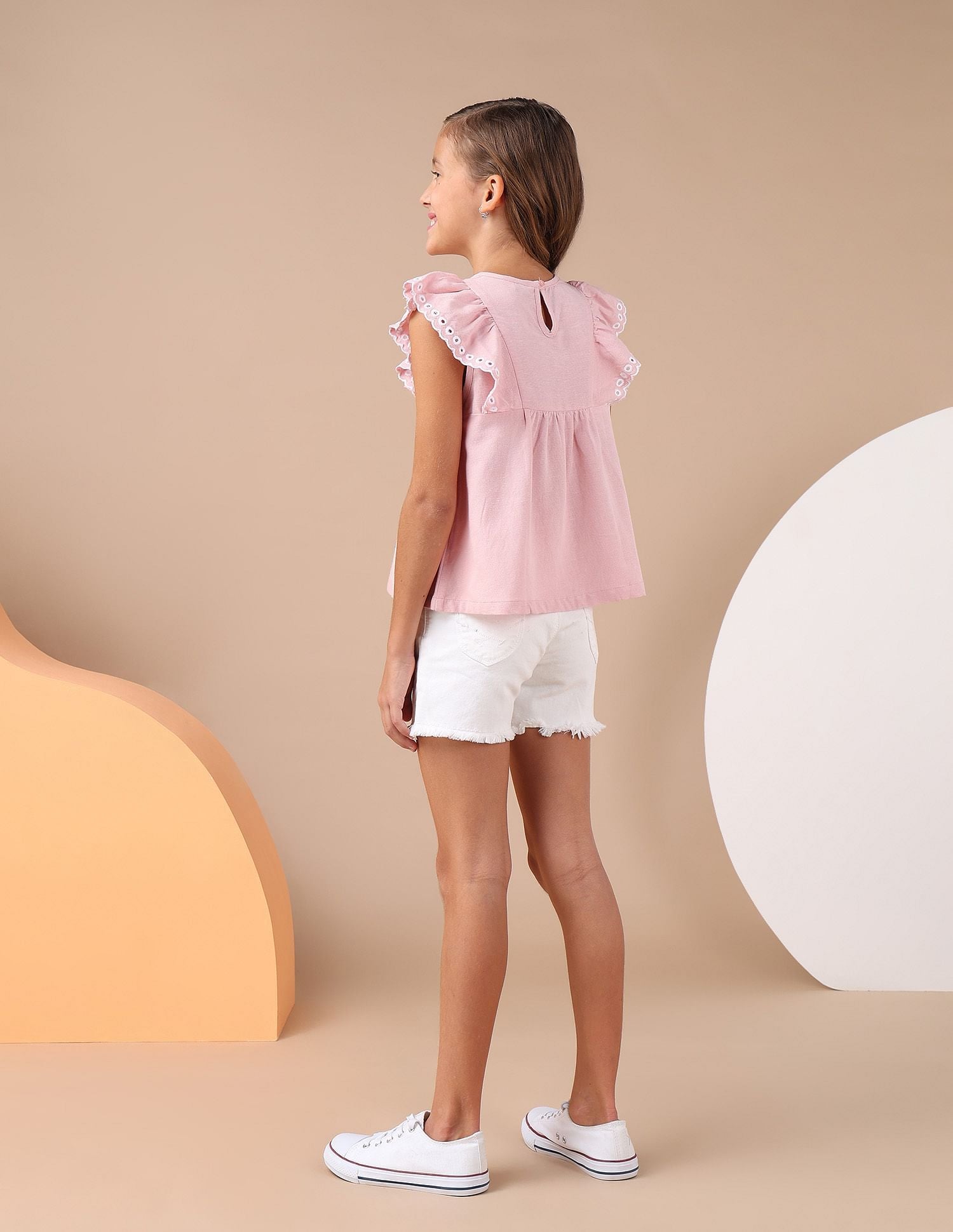 Girls Solid Embroidered Frill Top Light Pink - U.S. POLO ASSN. | Large