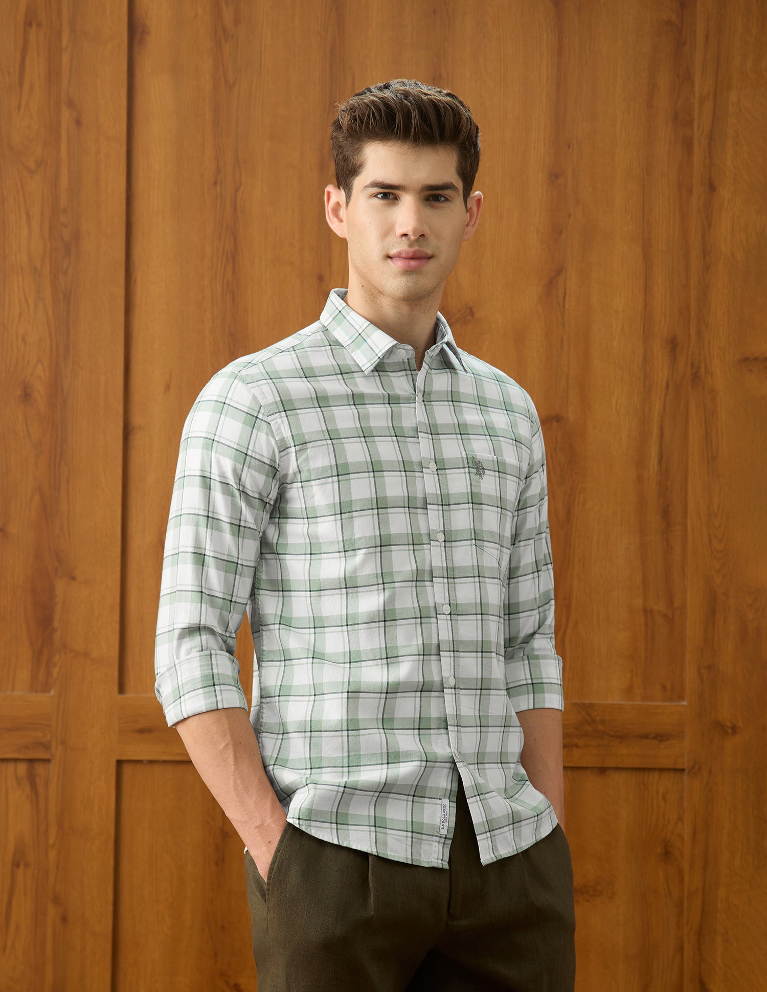 Grid Tattersall Checked Regular Fit Shirt Green - U.S. Polo Assn. India | Large