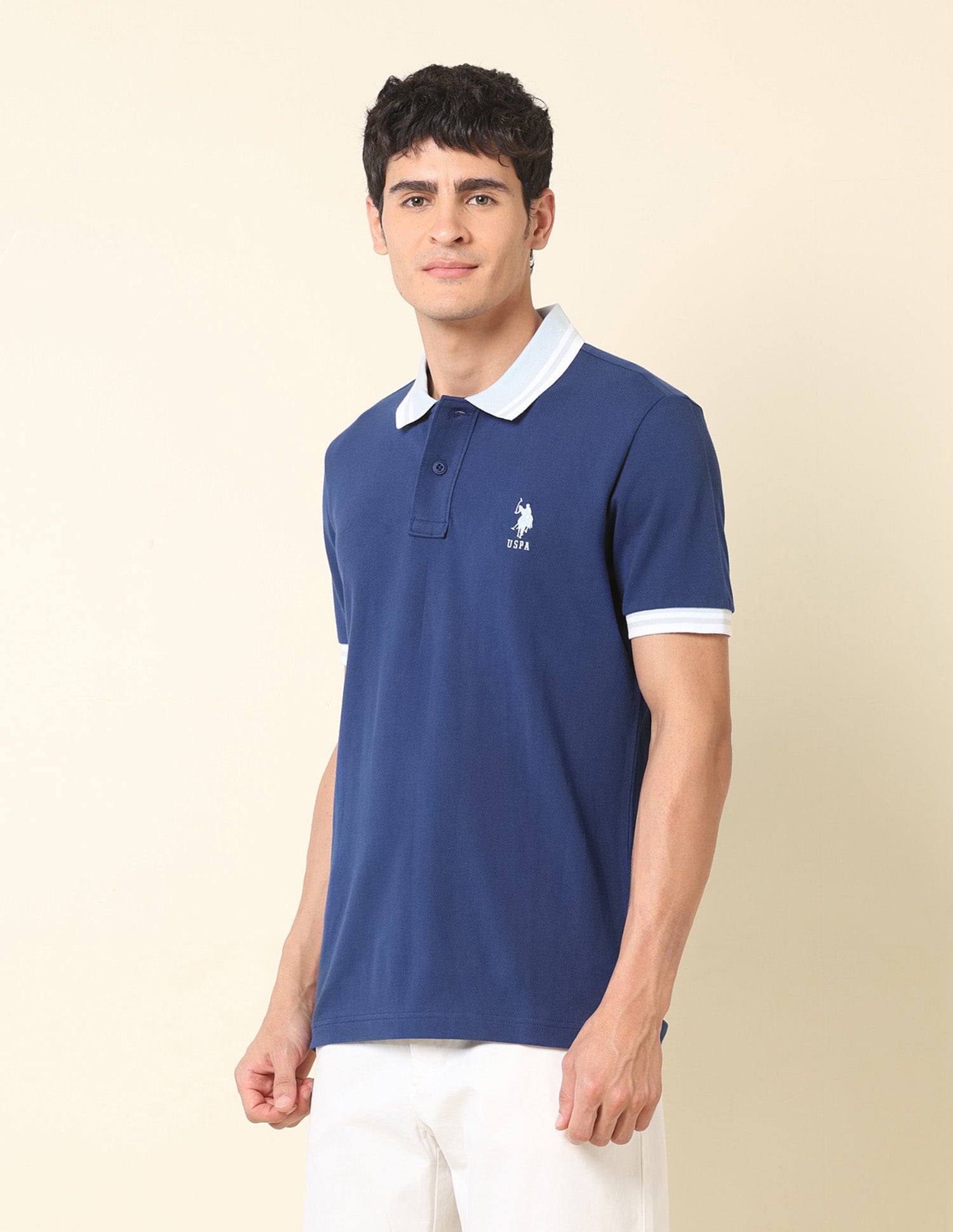 Pure Cotton Slim Fit Classic Polo Shirt Dark Blue - U.S. Polo Assn. India | Large