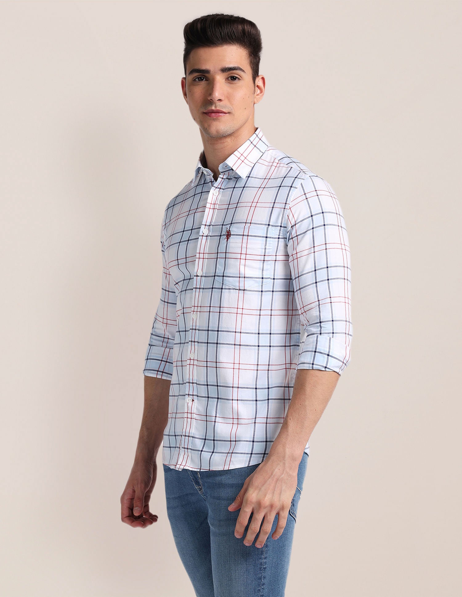 Premium Cotton Tartan Shirt Light Blue - U.S. Polo Assn. India | Large