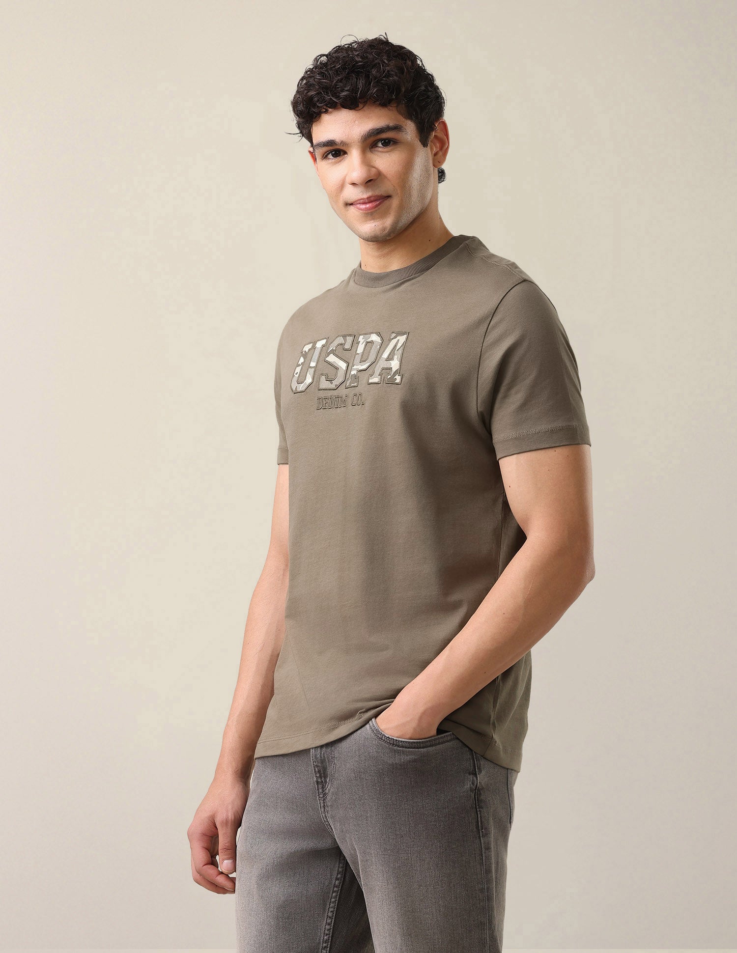 Camouflage Brand Printed Slim Fit T-Shirt Olive - U.S. Polo Assn. India | Large