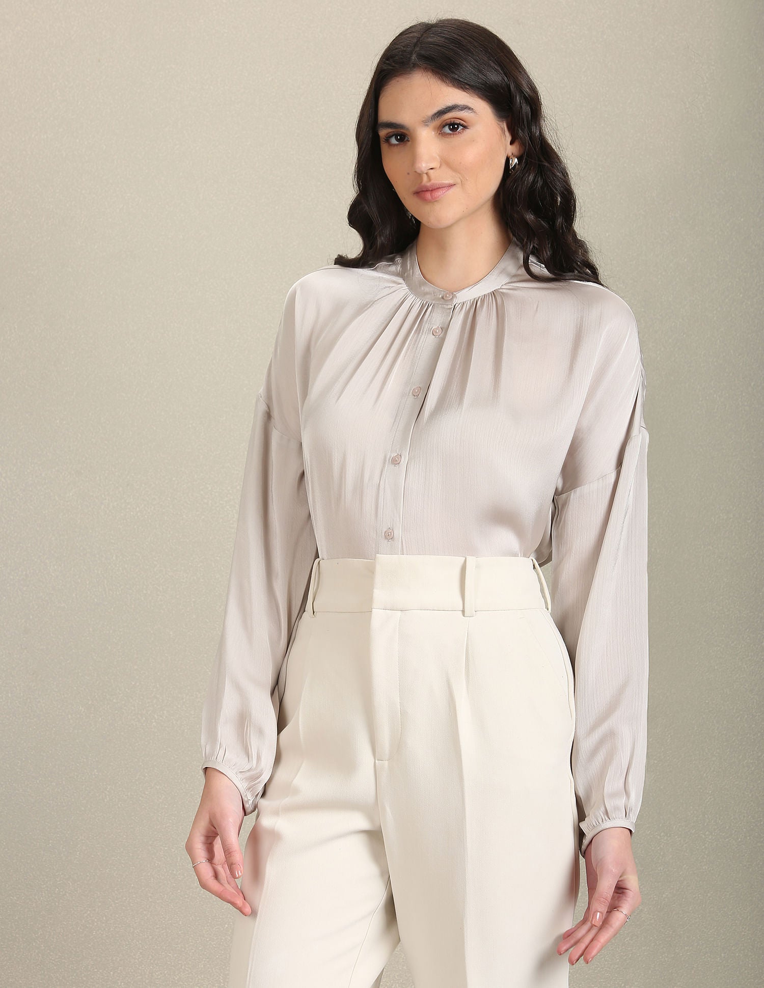 Mandarin Collar Solid Shirt Light Grey - U.S. POLO ASSN. | Large