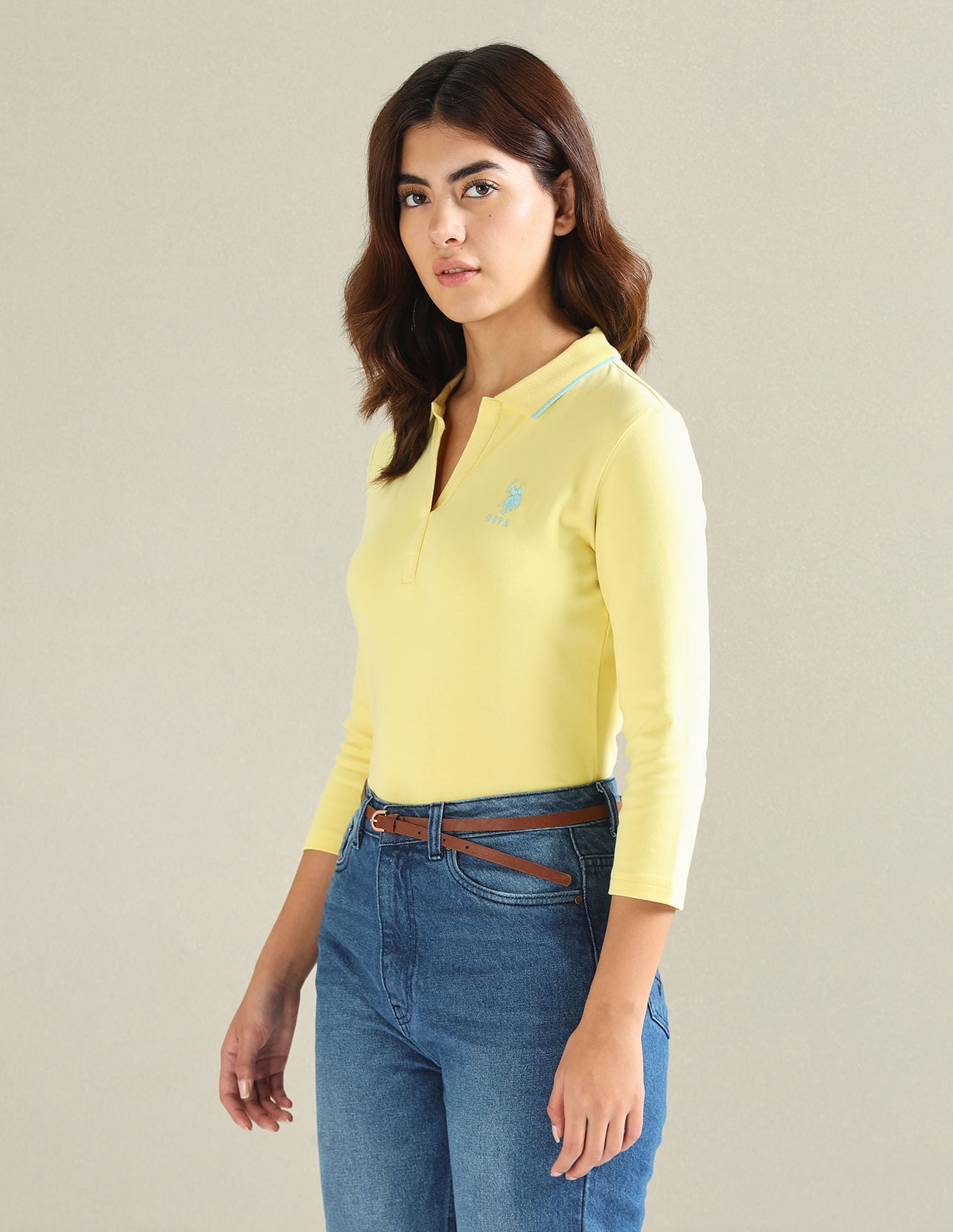 Tipped Collar Solid Polo Shirt Yellow - U.S. POLO ASSN. | Large