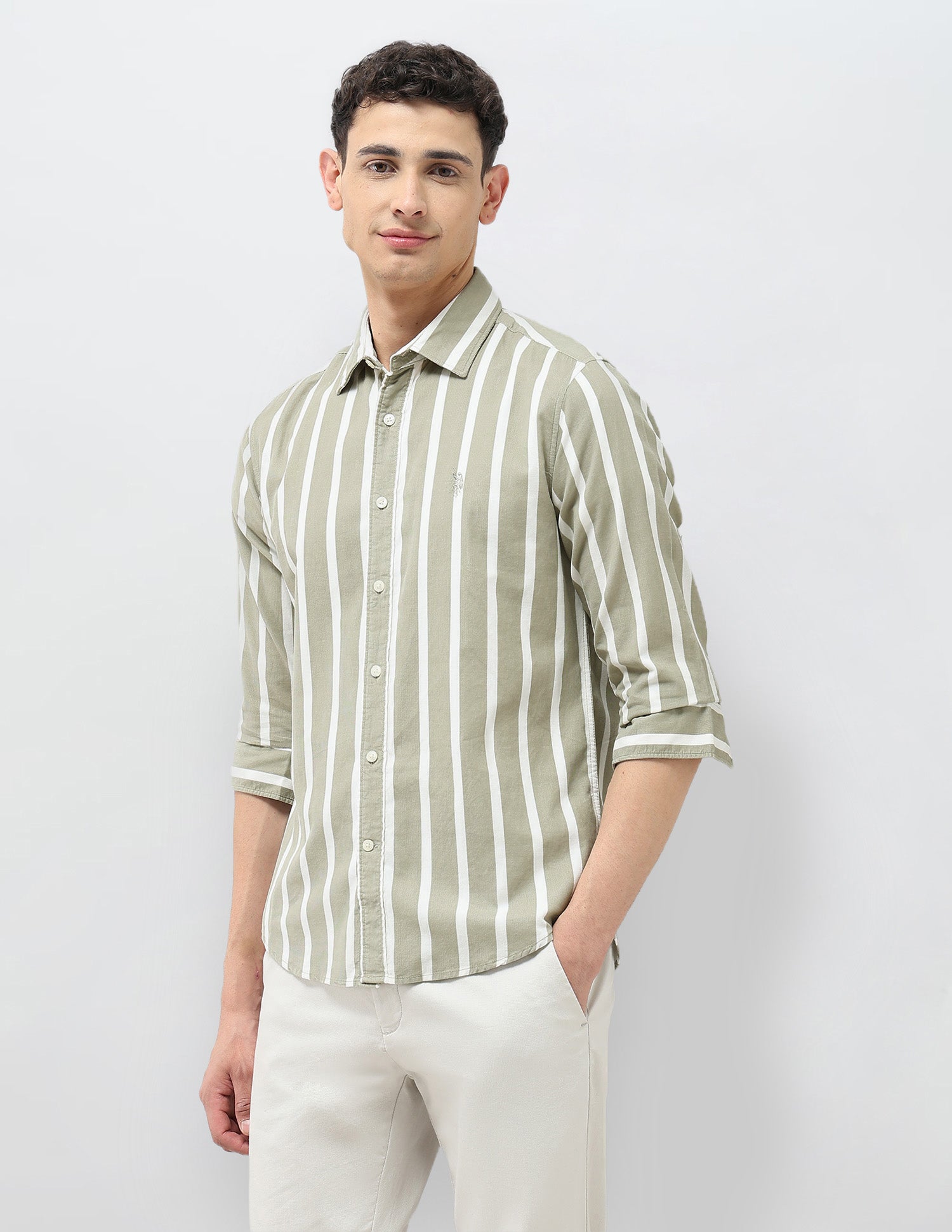 Corduroy Tailored Fit Shirt Green - U.S. POLO ASSN. | Large