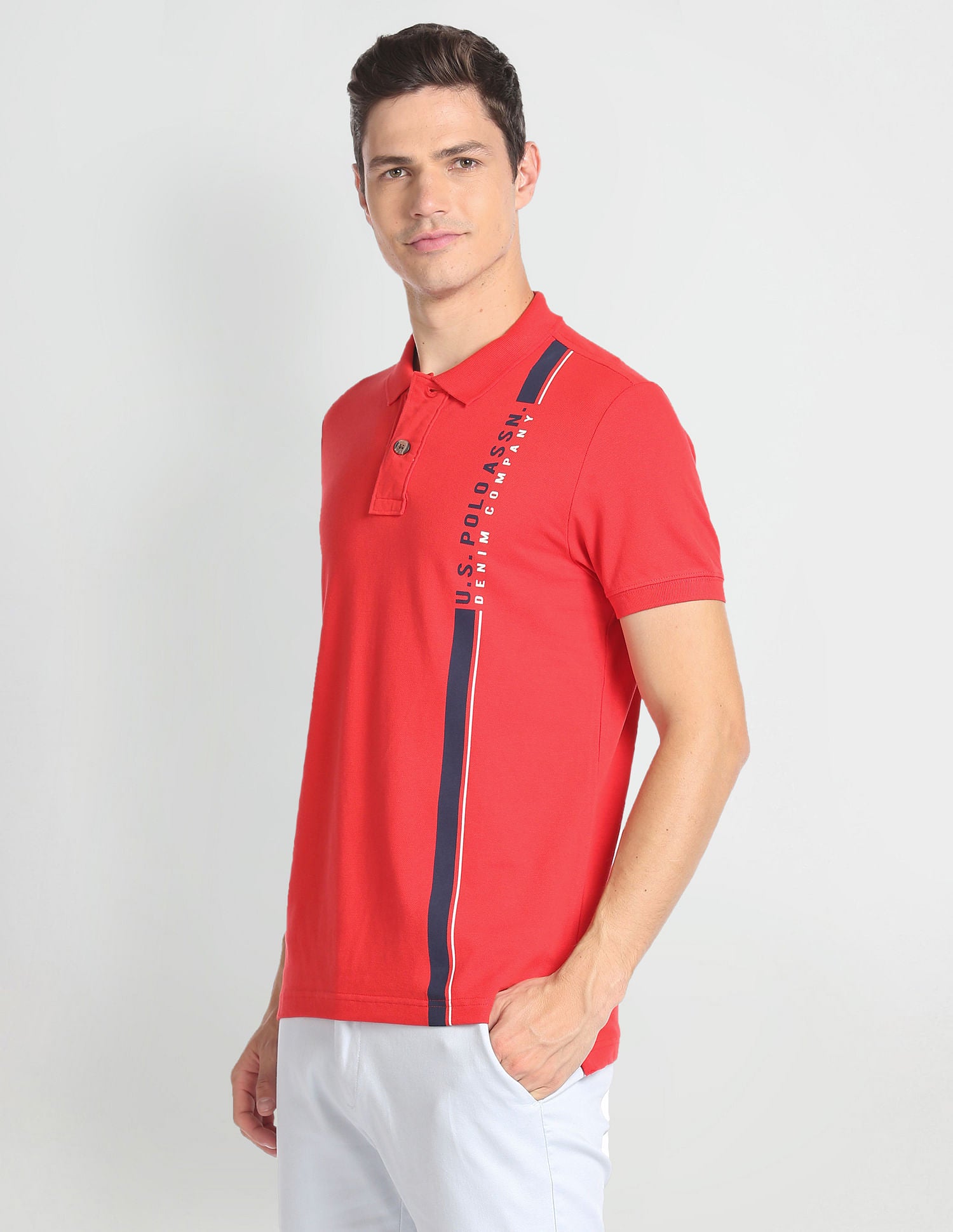 Brand Print Cotton Polo Shirt Red - U.S. Polo Assn. India | Large