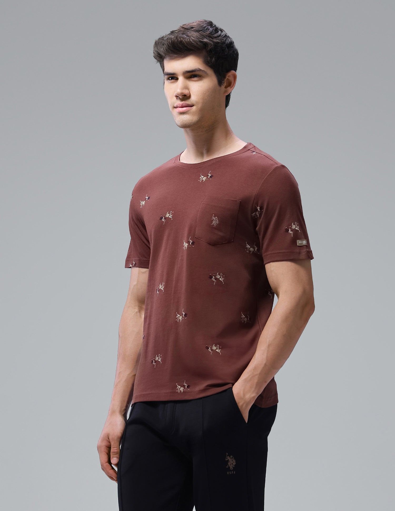 Graphic Brand Printed Regular Fit Loungewear T-Shirt Sable - U.S. Polo Assn. India | Large