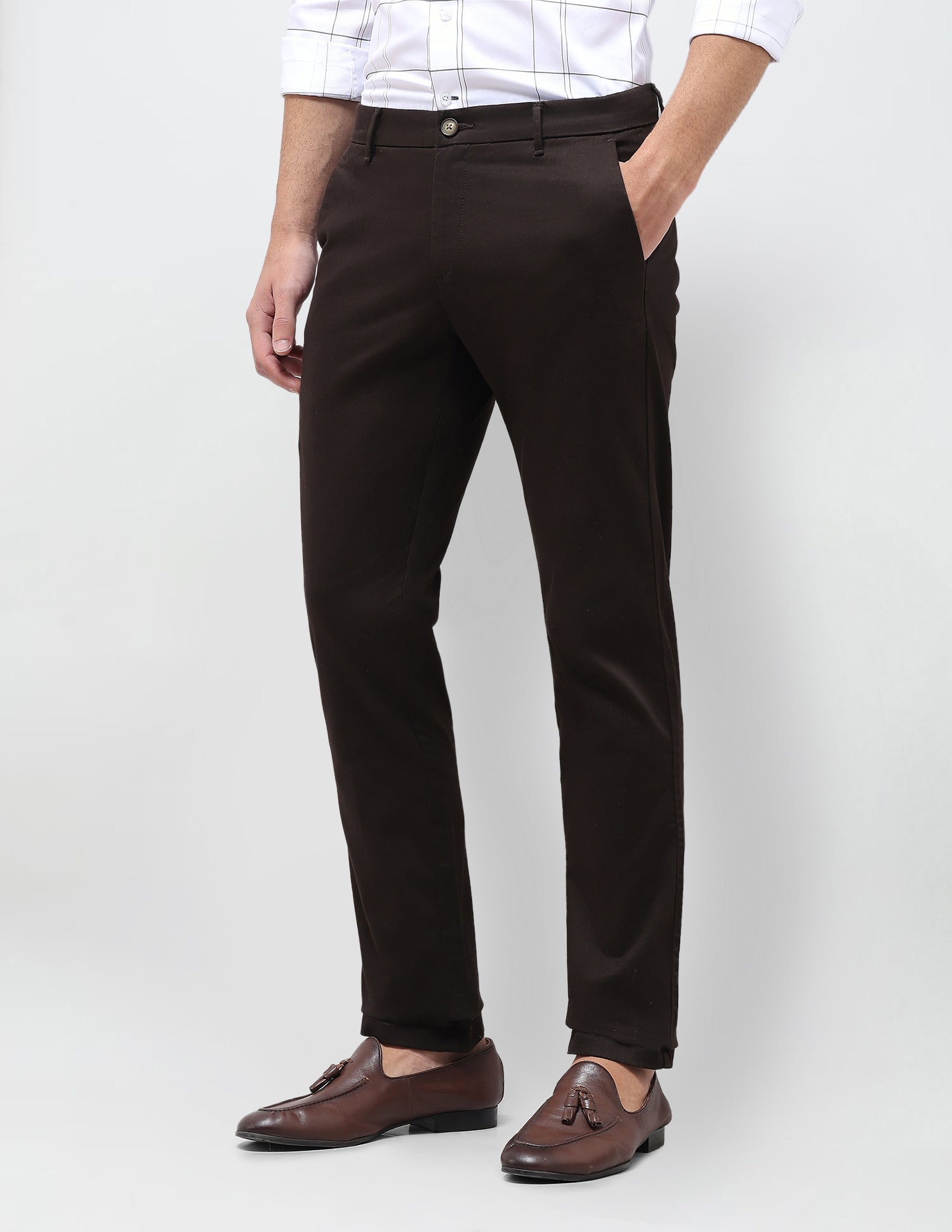 Super Slim Fit Satin Trousers Brown - U.S. Polo Assn. India | Large
