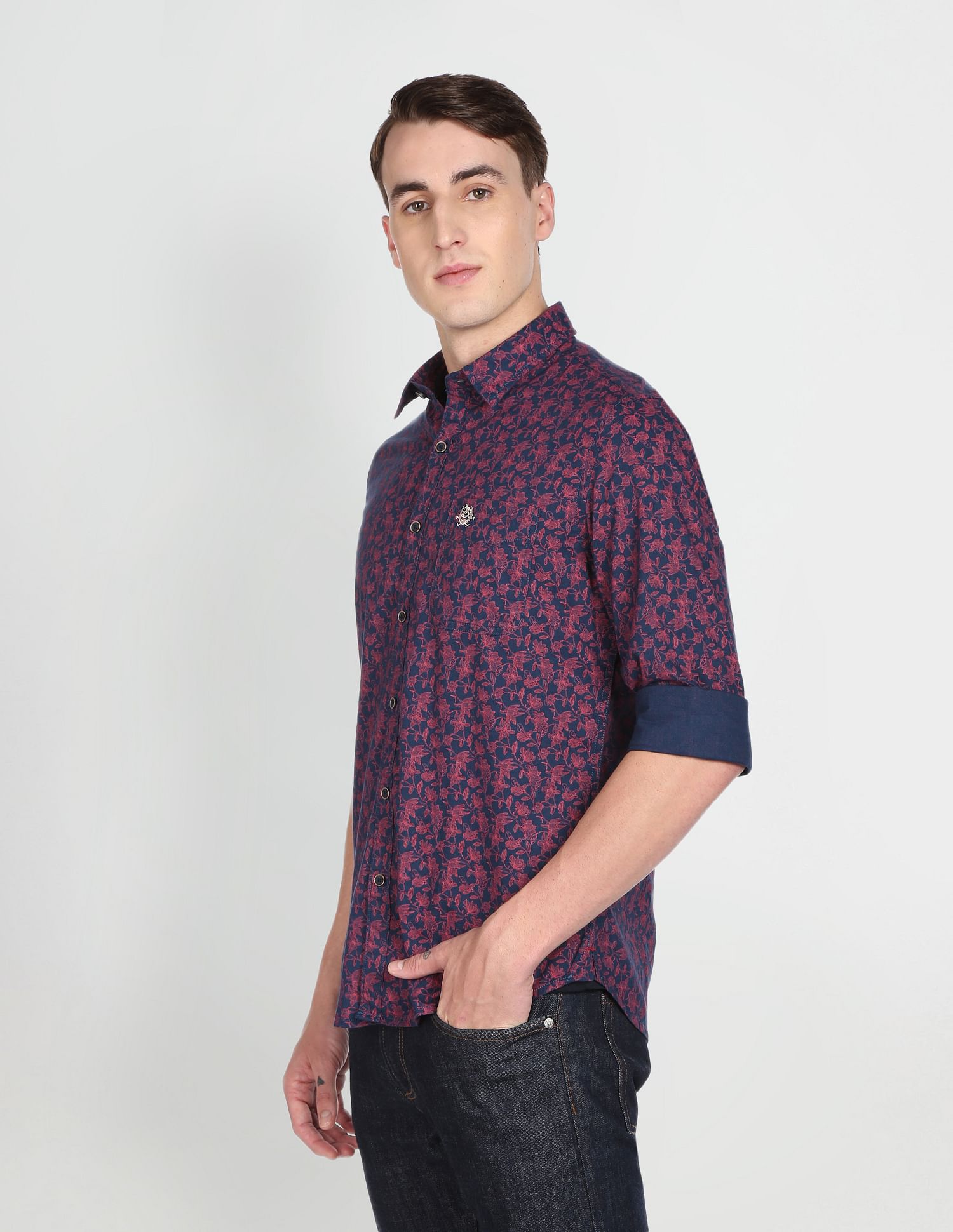 Pure Cotton Floral Print Casual Shirt Navy - U.S. Polo Assn. India | Large