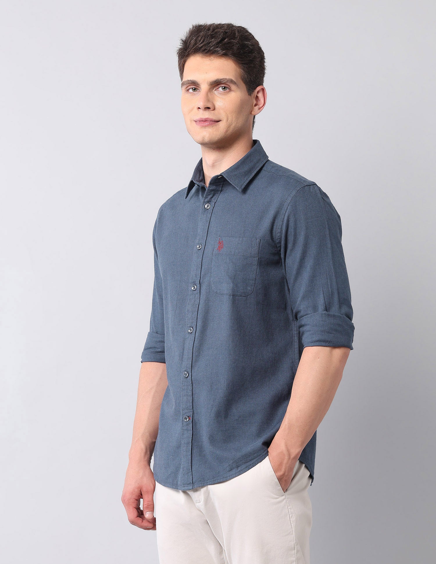 Regular Fit Pure Cotton Shirt Dark Blue - U.S. Polo Assn. India | Large