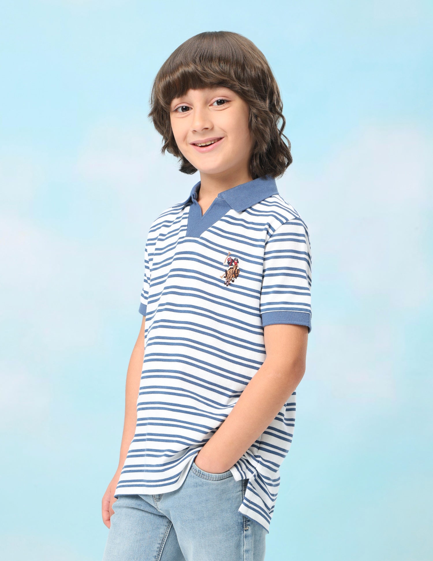 Horizontal Striped Regular Fit Polo Shirt Blue - U.S. Polo Assn. India | Large