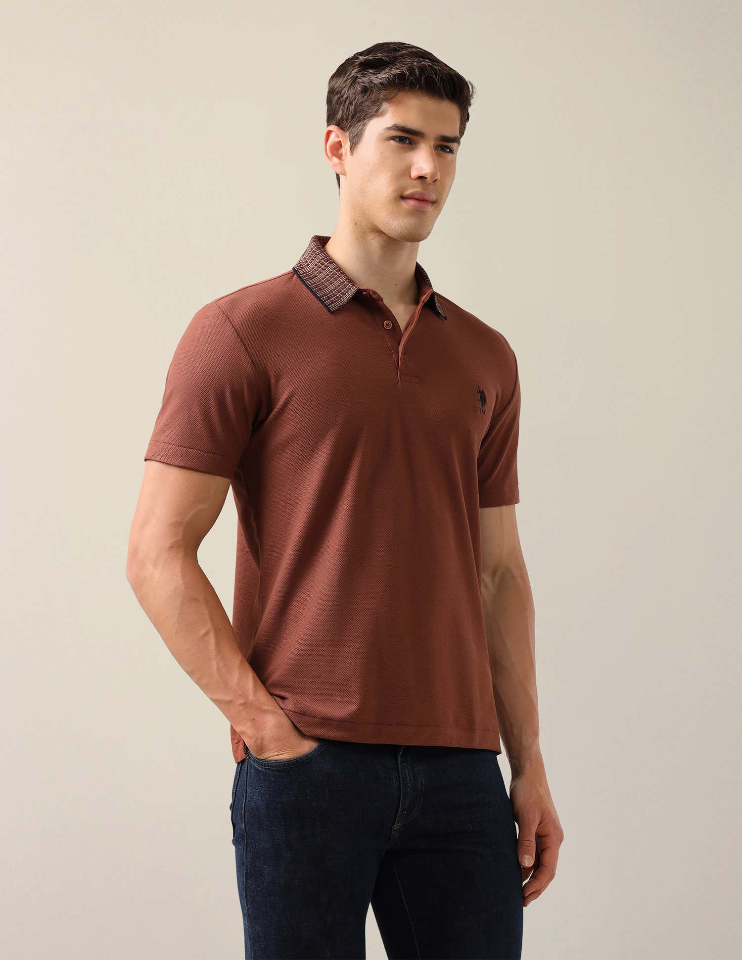 Solid Slim Fit Polo Shirt Brown - U.S. Polo Assn. India | Large