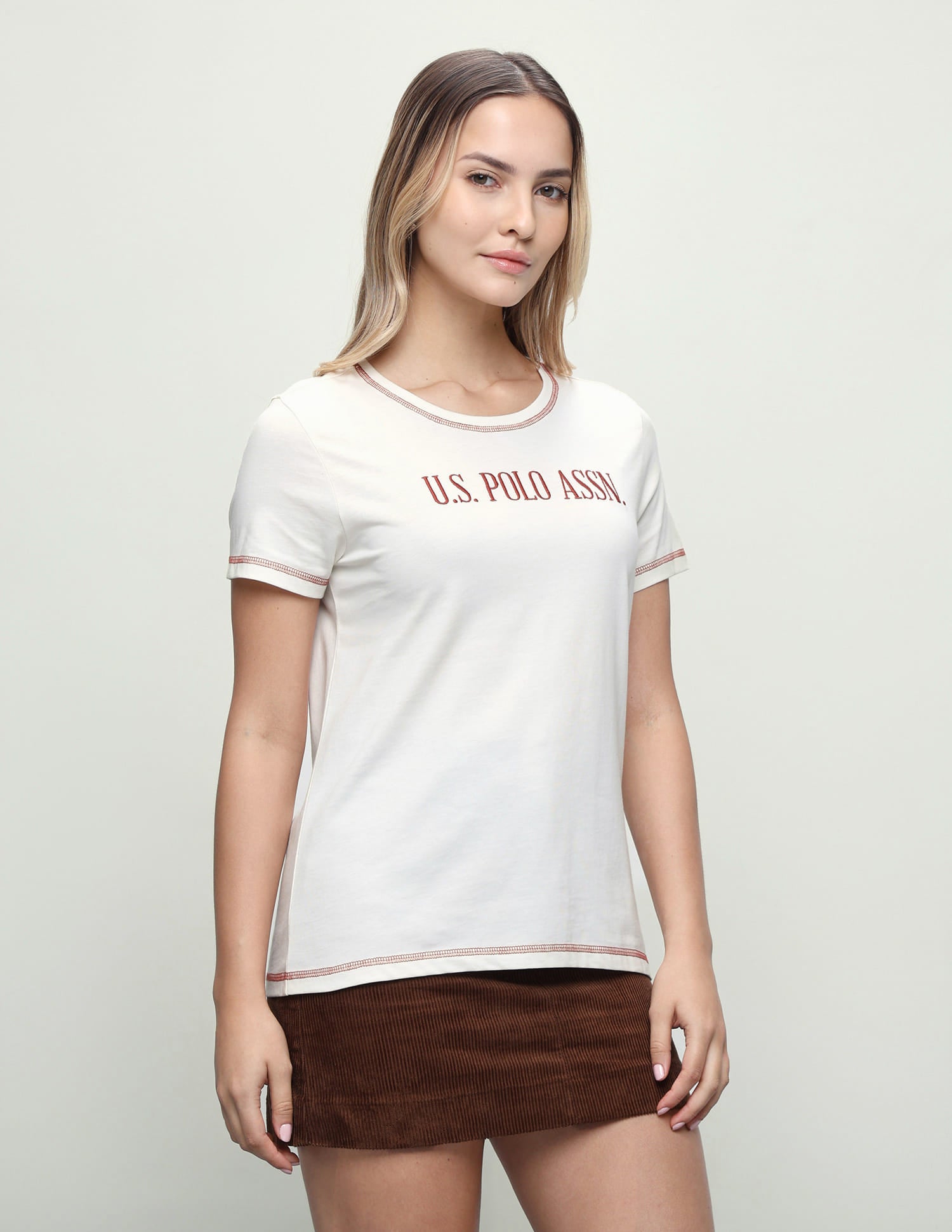 Brand Embroidered Regular Fit T-Shirt Off White - U.S. Polo Assn. India | Large