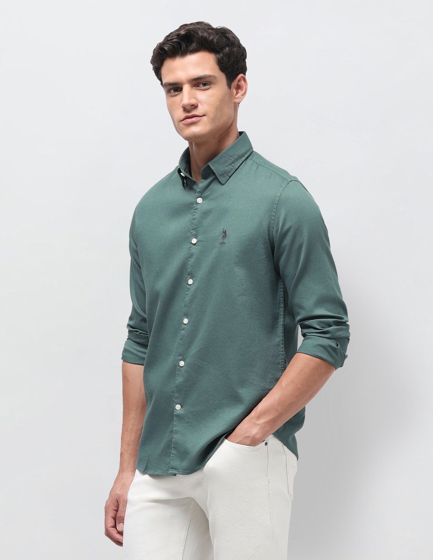 Dobby Regular Fit Shirt Green - U.S. Polo Assn. India | Large