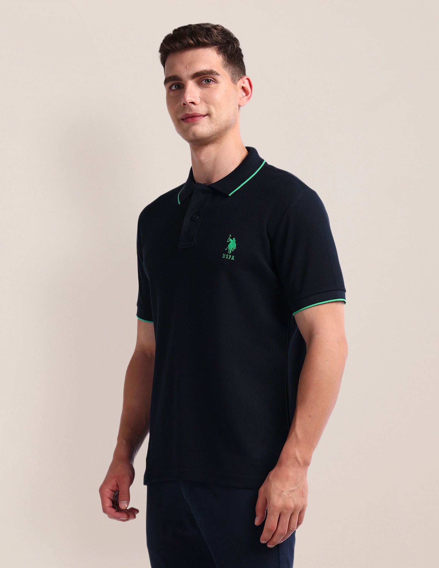 Solid Slim Fit Polo Shirt Navy - U.S. Polo Assn. India | Large